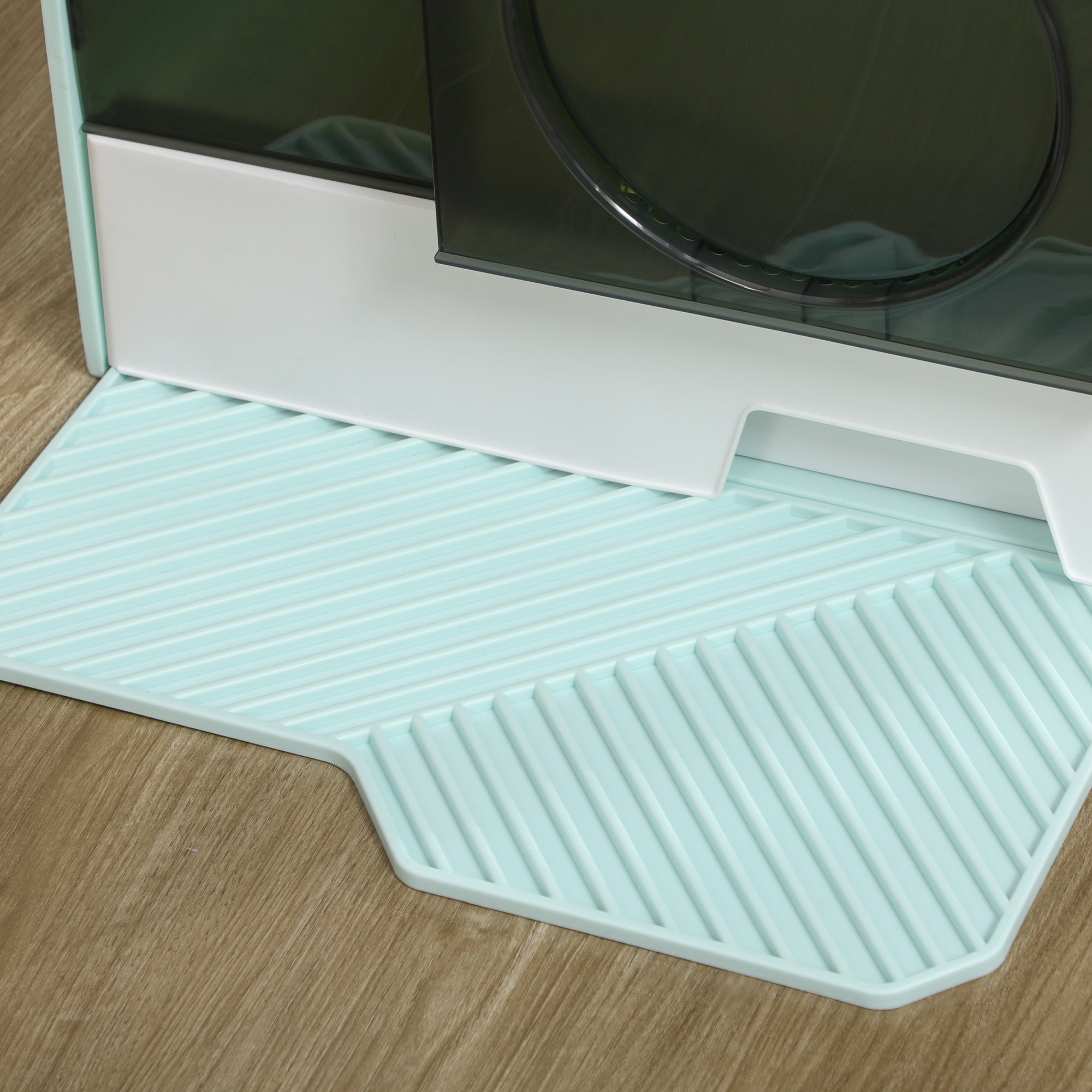 PawHut Hooded Cat Litter Tray with Scoop, Cat Litter Box with Drawer Pan, Handle, Deodorants, Hut Design, Front Entrance, 47 x 45 x 42cm - Light Blue