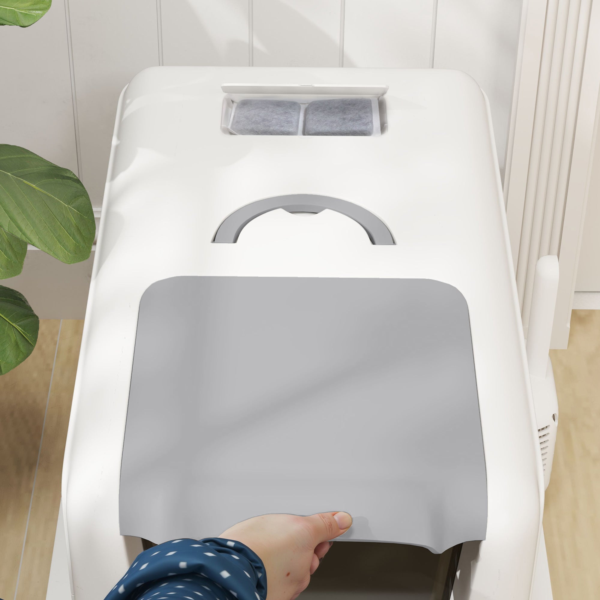 PawHut Stainless Steel Cat Litter Box, Extra Large Metal Cat Litter Tray with Lid, Scoop, Filter Bags, Easy to Clean &  Never Absorbs Odours, White