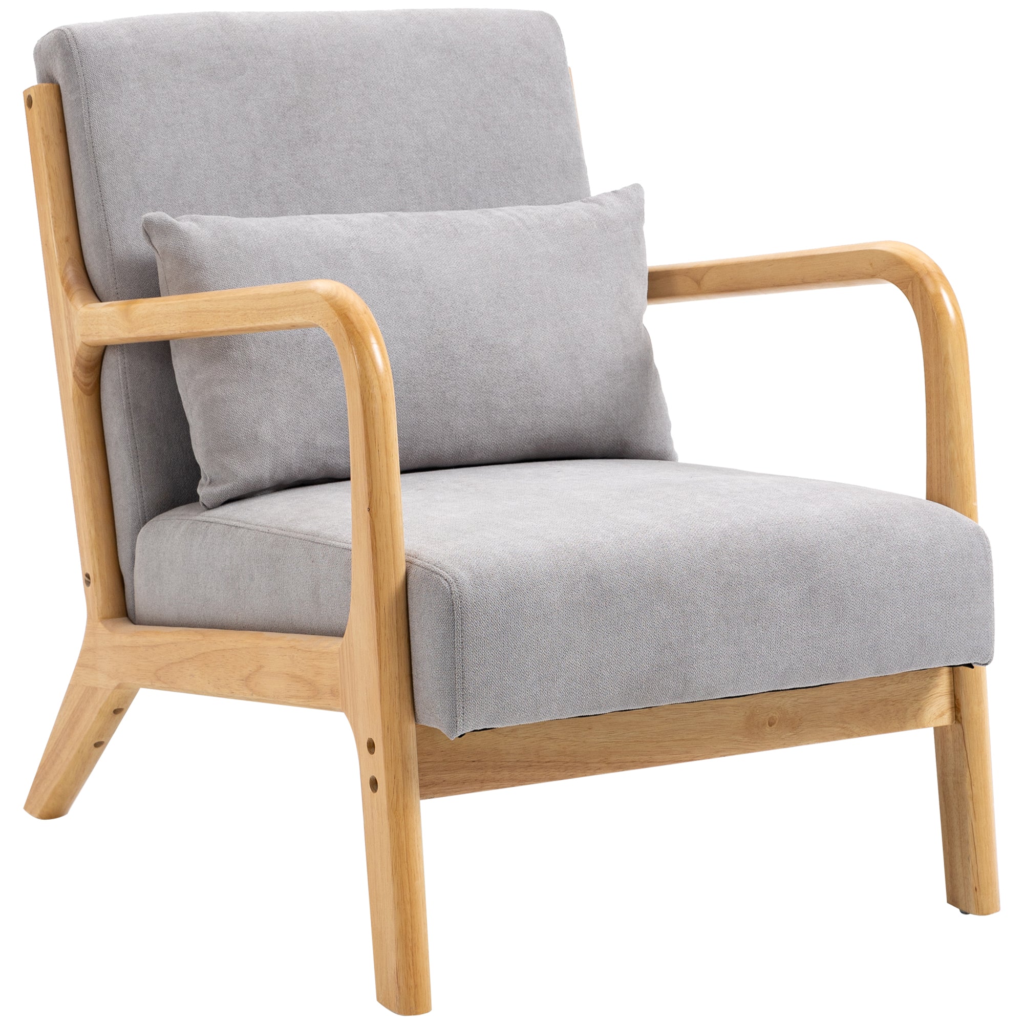 HOMCOM Fabric Accent Chair, Velvet Armchair, Retro Living Room Chair with Wood Legs and Thick Padding for Bedroom, Grey