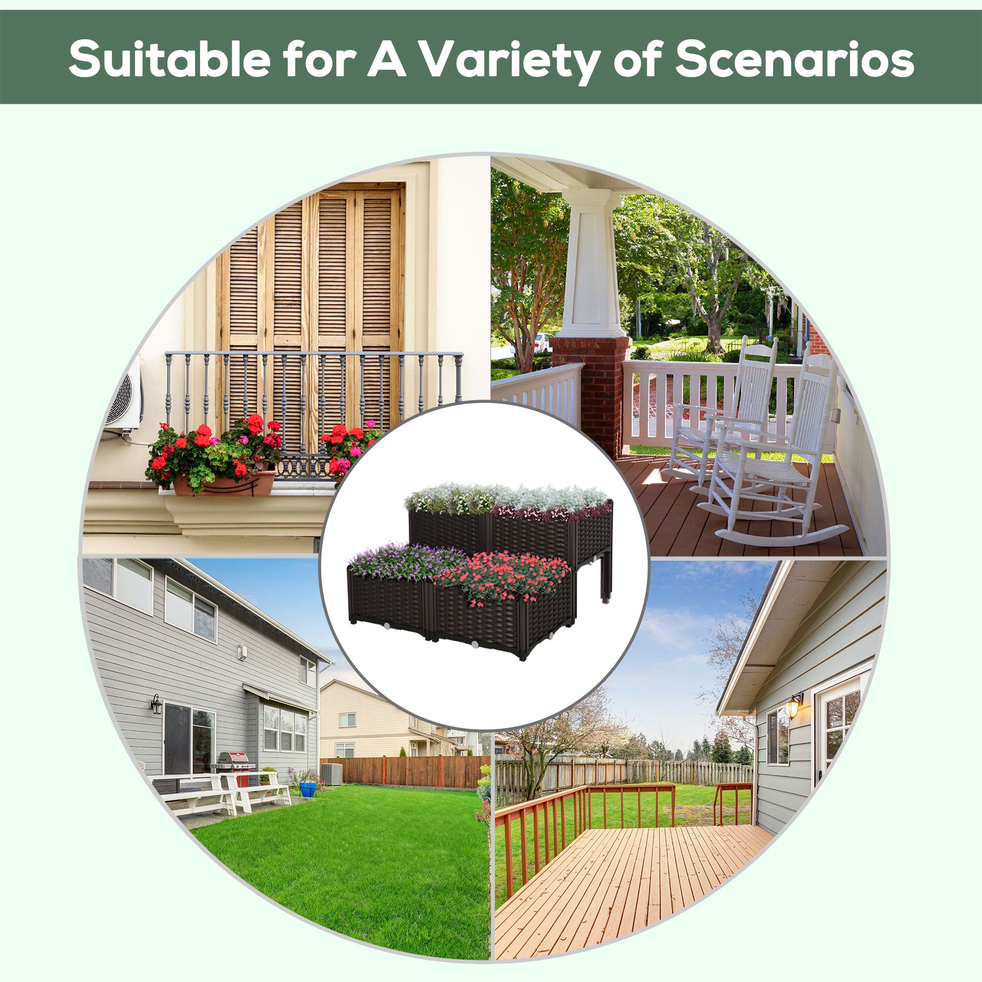 Outsunny 4 Piece Raised Garden Bed PP Raised Flower Bed Vegetable Herb Grow Box Stand Brown