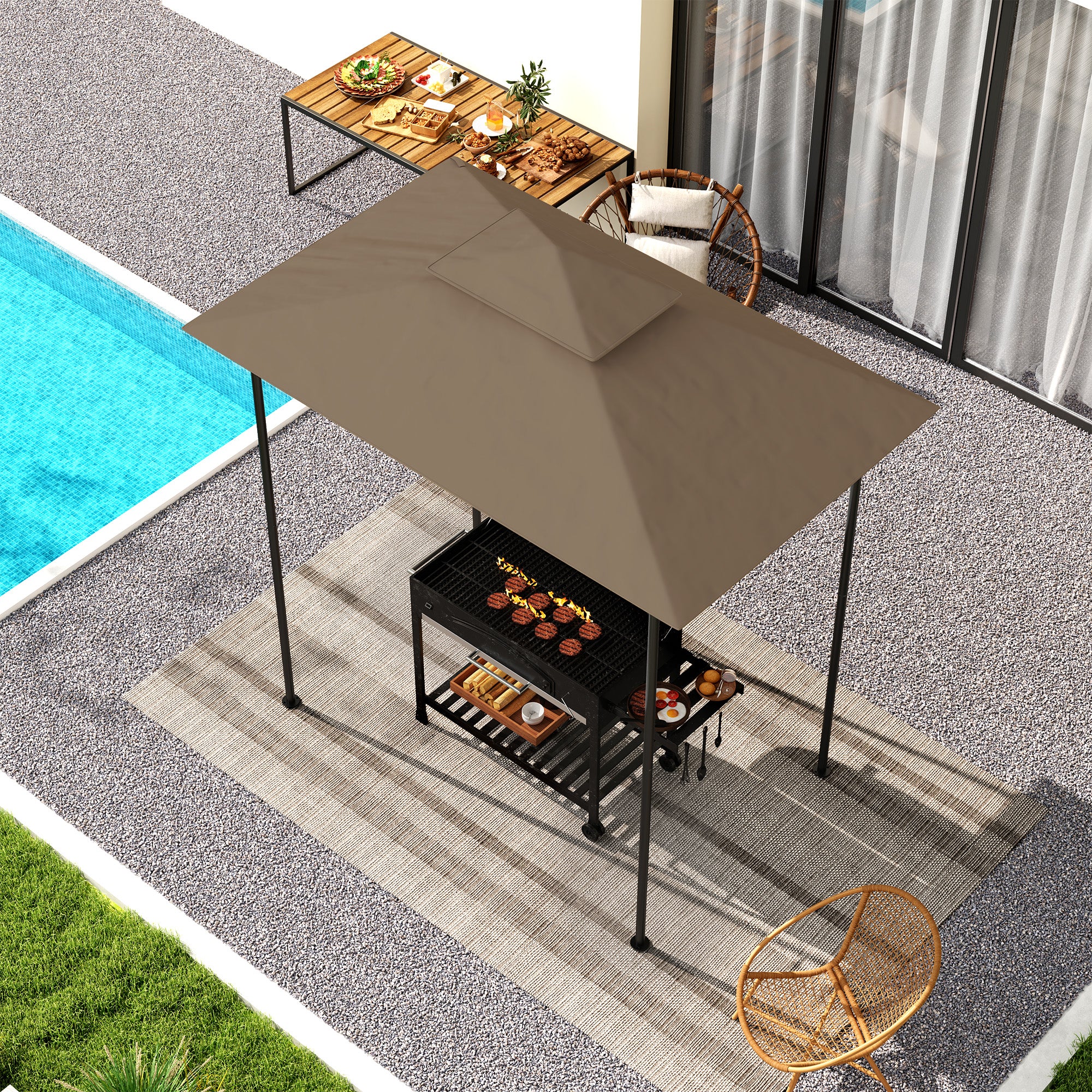 Outsunny BBQ Canopy Replacement Roof, UPF50+ Protected, 5' x 8' BBQ Gazebo Canopy Cover, Double Tiered Grill Gazebo Replacement Canopy, TOP COVER ONLY, Khaki