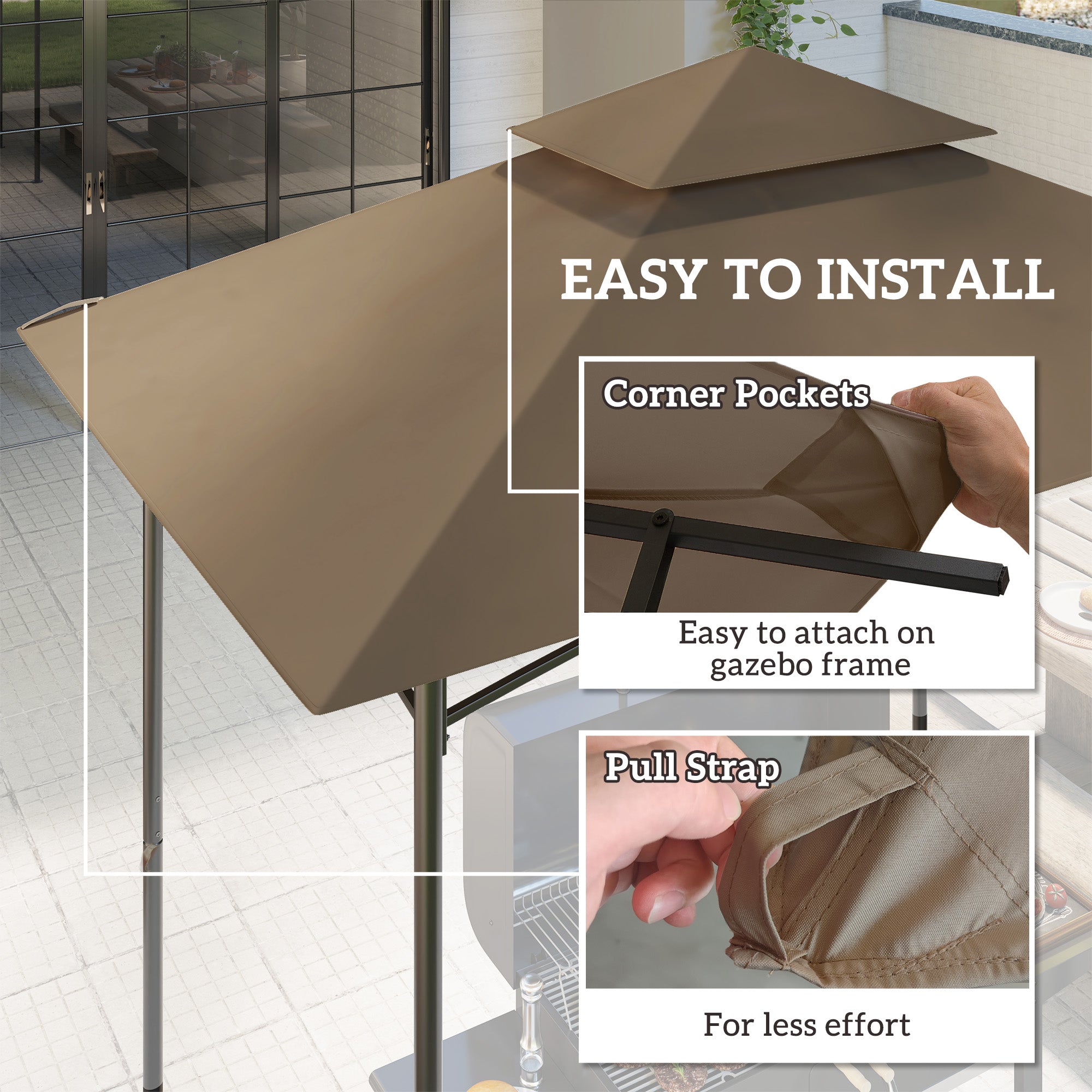 Outsunny BBQ Canopy Replacement Roof, UPF50+ Protected, 5' x 8' BBQ Gazebo Canopy Cover, Double Tiered Grill Gazebo Replacement Canopy, TOP COVER ONLY, Khaki