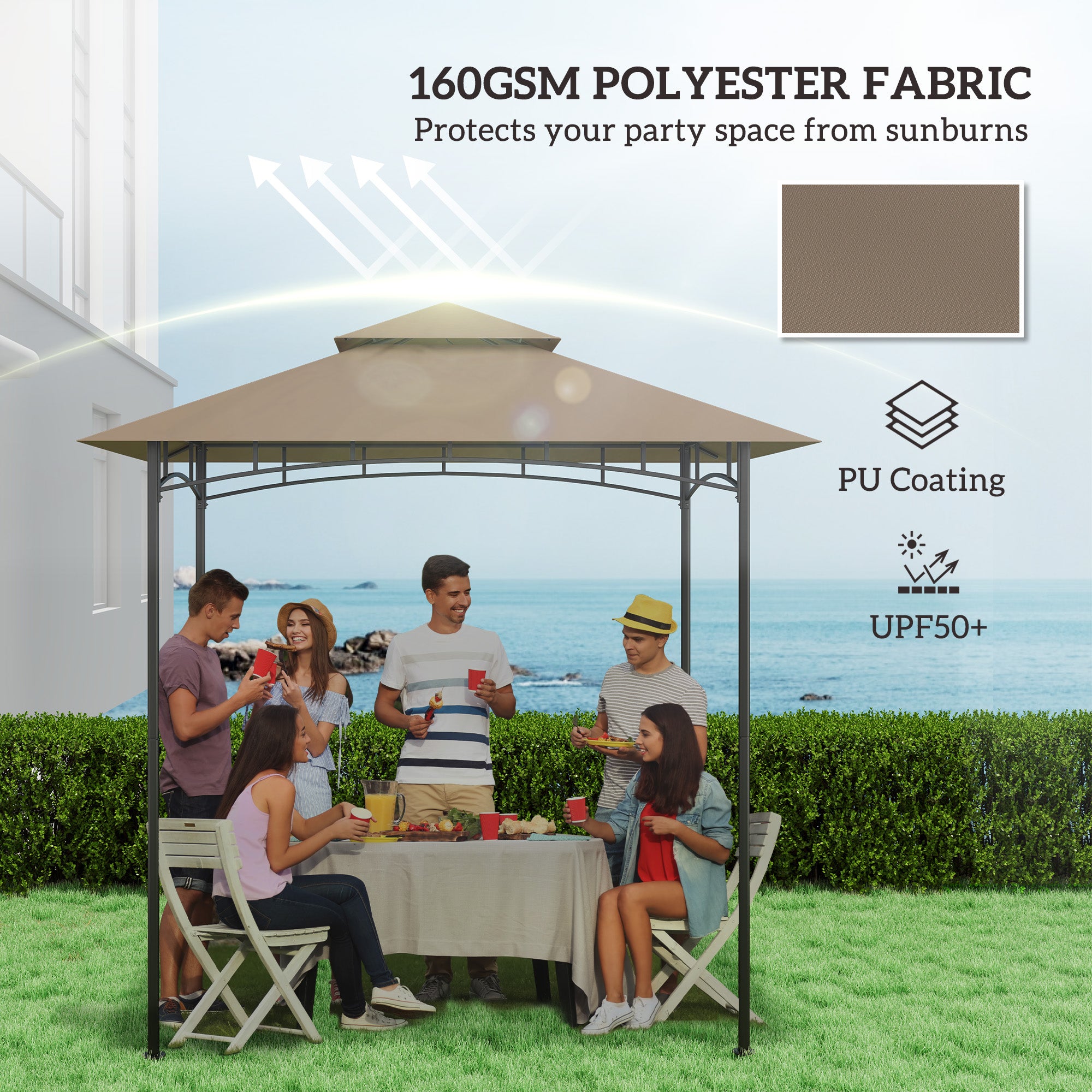 Outsunny BBQ Canopy Replacement Roof, UPF50+ Protected, 5' x 8' BBQ Gazebo Canopy Cover, Double Tiered Grill Gazebo Replacement Canopy, TOP COVER ONLY, Khaki