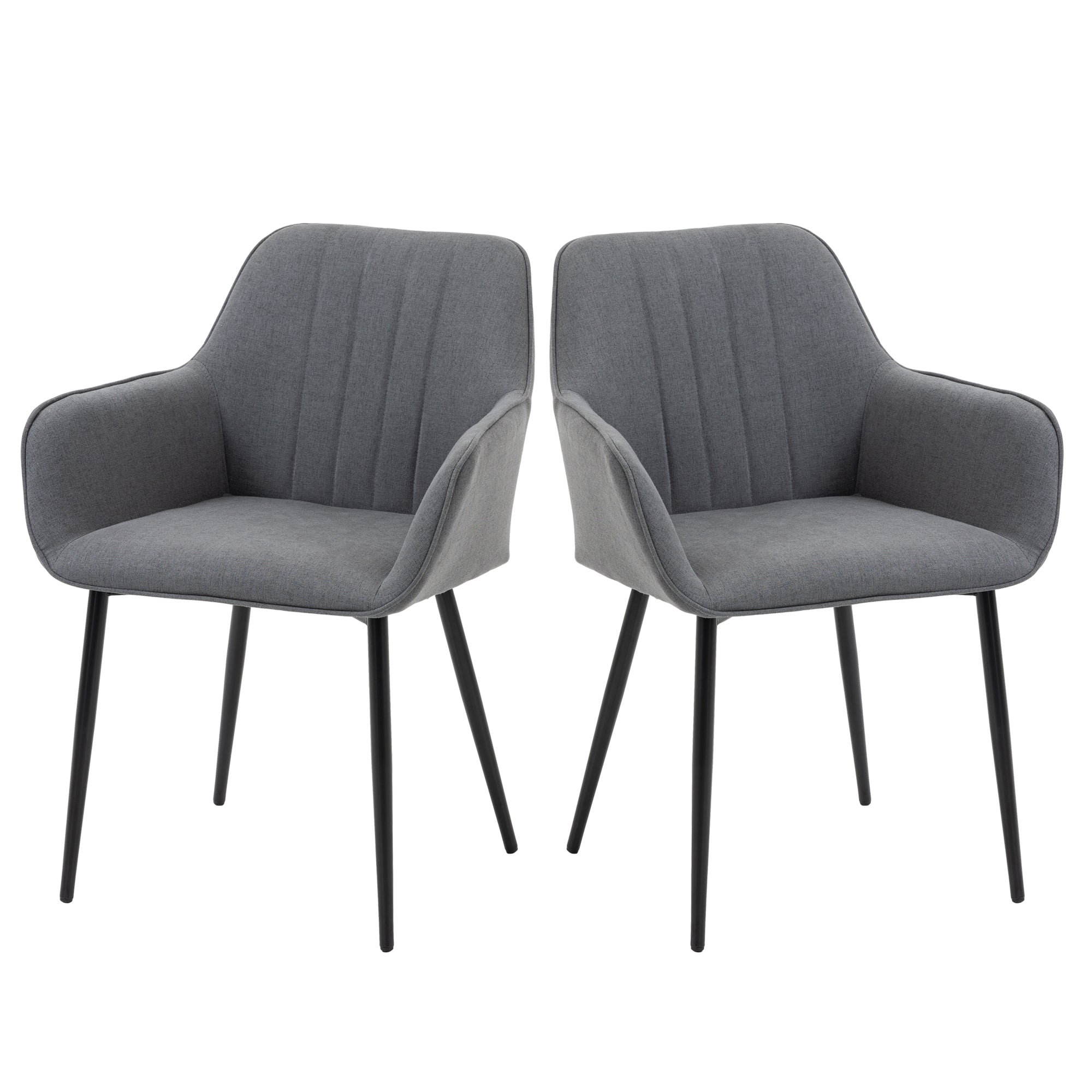 HOMCOM Dining Chairs Set of 2, Upholstered Kitchen Chairs, Linen Fabric Accent Arm Chairs with Metal Legs, Dark Grey