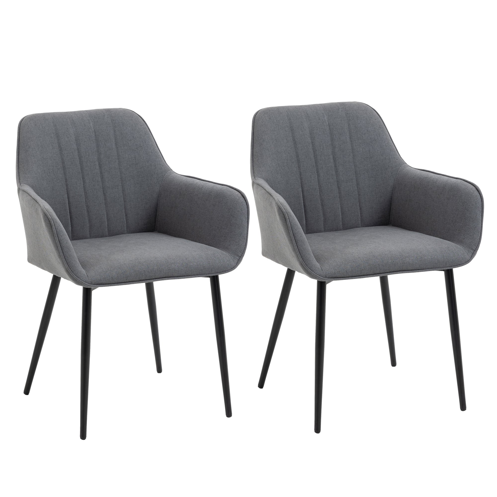 HOMCOM Dining Chairs Set of 2, Upholstered Kitchen Chairs, Linen Fabric Accent Arm Chairs with Metal Legs, Dark Grey