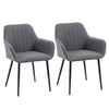 HOMCOM Dining Chairs Set of 2, Upholstered Kitchen Chairs, Linen Fabric Accent Arm Chairs with Metal Legs, Dark Grey