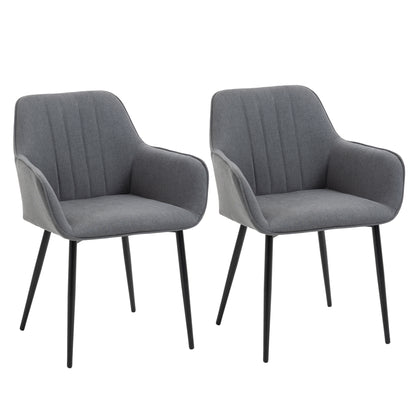 HOMCOM Dining Chairs Set of 2, Upholstered Kitchen Chairs, Linen Fabric Accent Arm Chairs with Metal Legs, Dark Grey