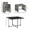 Outsunny 9 Pieces Wicker Patio Dining Set Outdoor Furniture Set with Removable Cushions, Glass Top Dining Table, Ottomans, PE Rattan Conversation Set for Garden Poolside, Grey