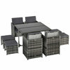 Outsunny 9 Pieces Wicker Patio Dining Set Outdoor Furniture Set with Removable Cushions, Glass Top Dining Table, Ottomans, PE Rattan Conversation Set for Garden Poolside, Grey
