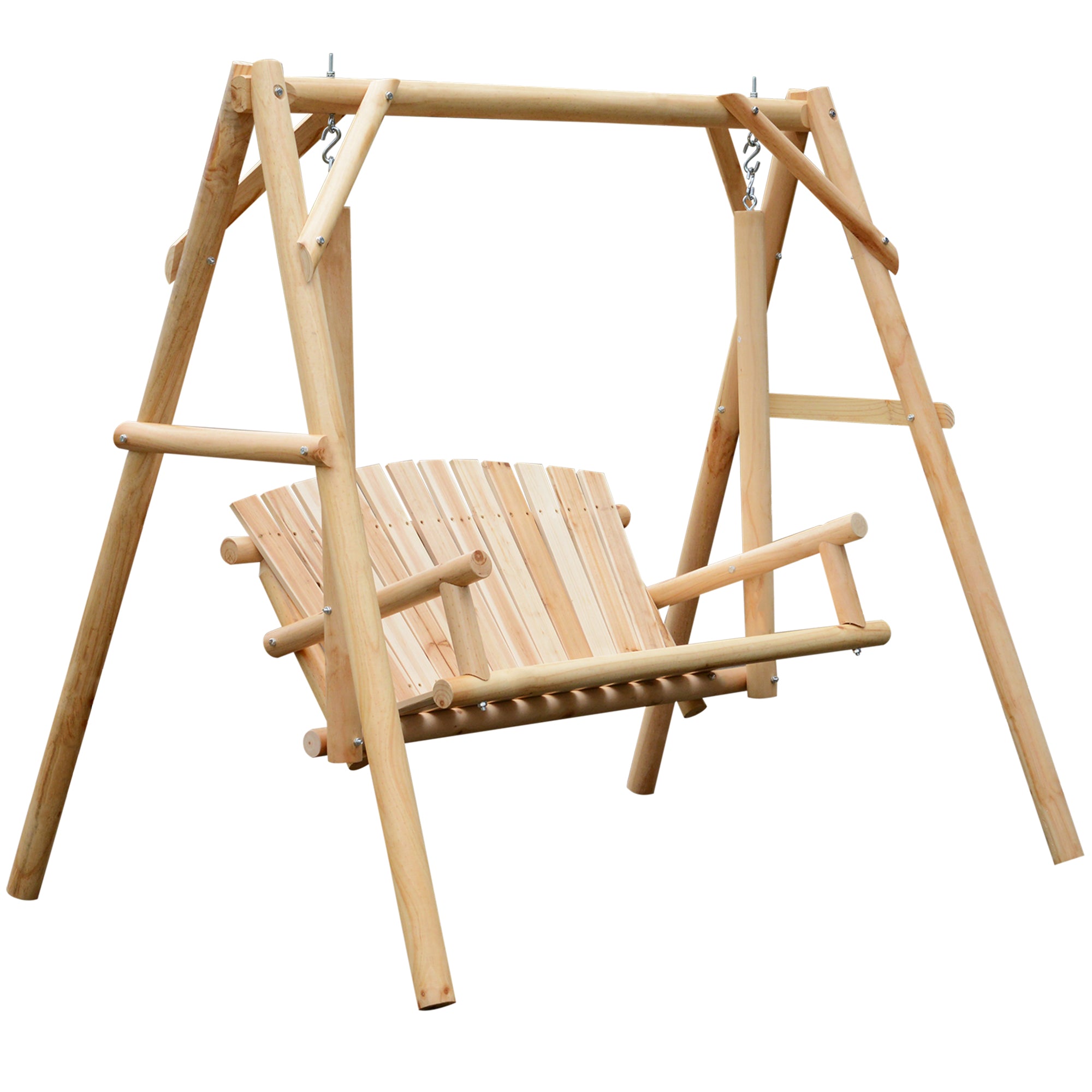 Outsunny Wood Porch Swing with Stand, 2-Person Patio Swing Bench with Wide Backrest, 660lbs Capacity for Garden, Poolside, Backyard, Natural Wood