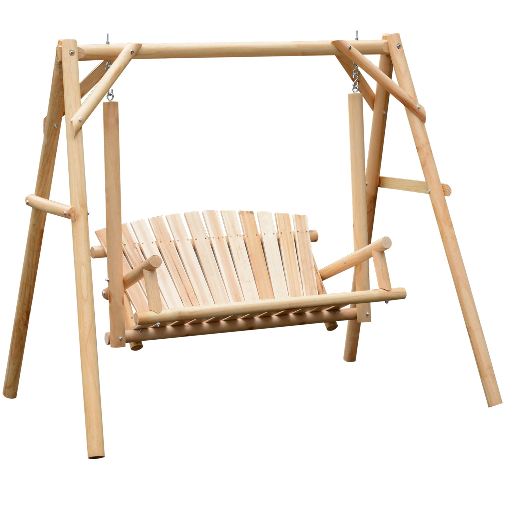 Outsunny Wood Porch Swing with Stand, 2-Person Patio Swing Bench with Wide Backrest, 660lbs Capacity for Garden, Poolside, Backyard, Natural Wood