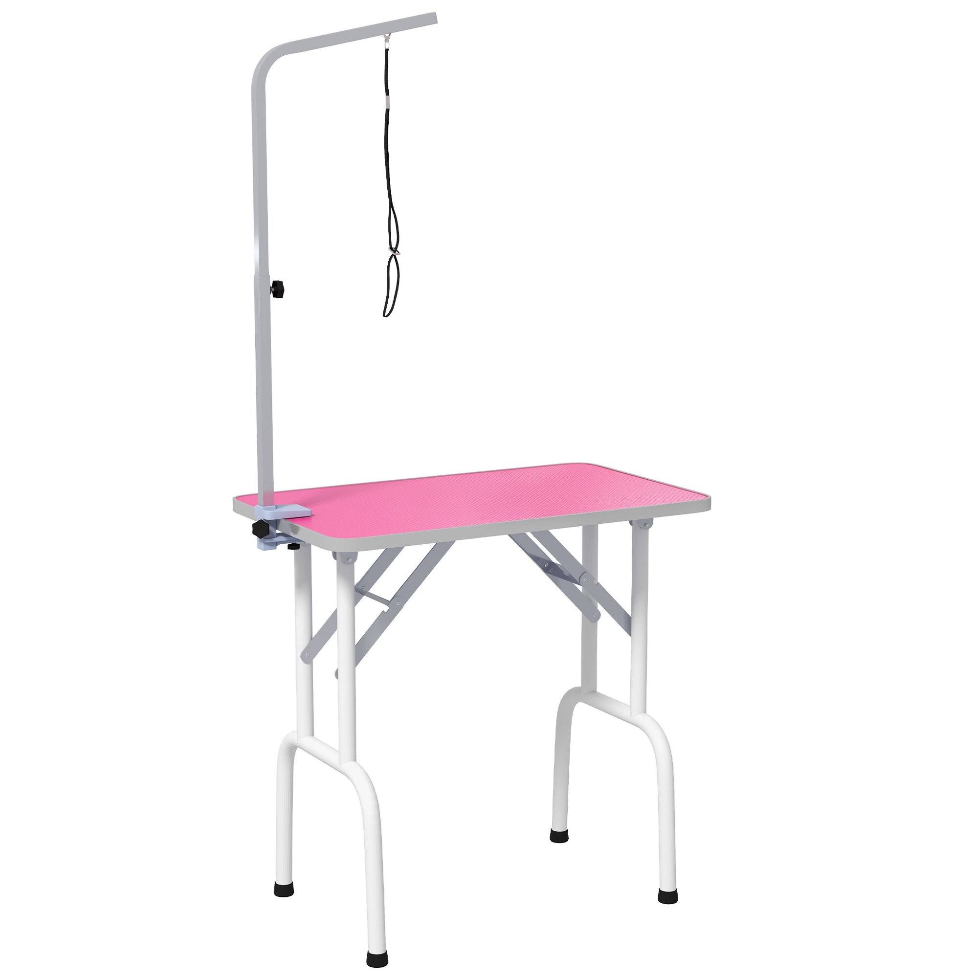 PawHut 32in Foldable Dog Grooming Table for Small Dogs, Pet Grooming Table for Dogs Cats with Adjustable Arm, Non-Slip Surface, Pink