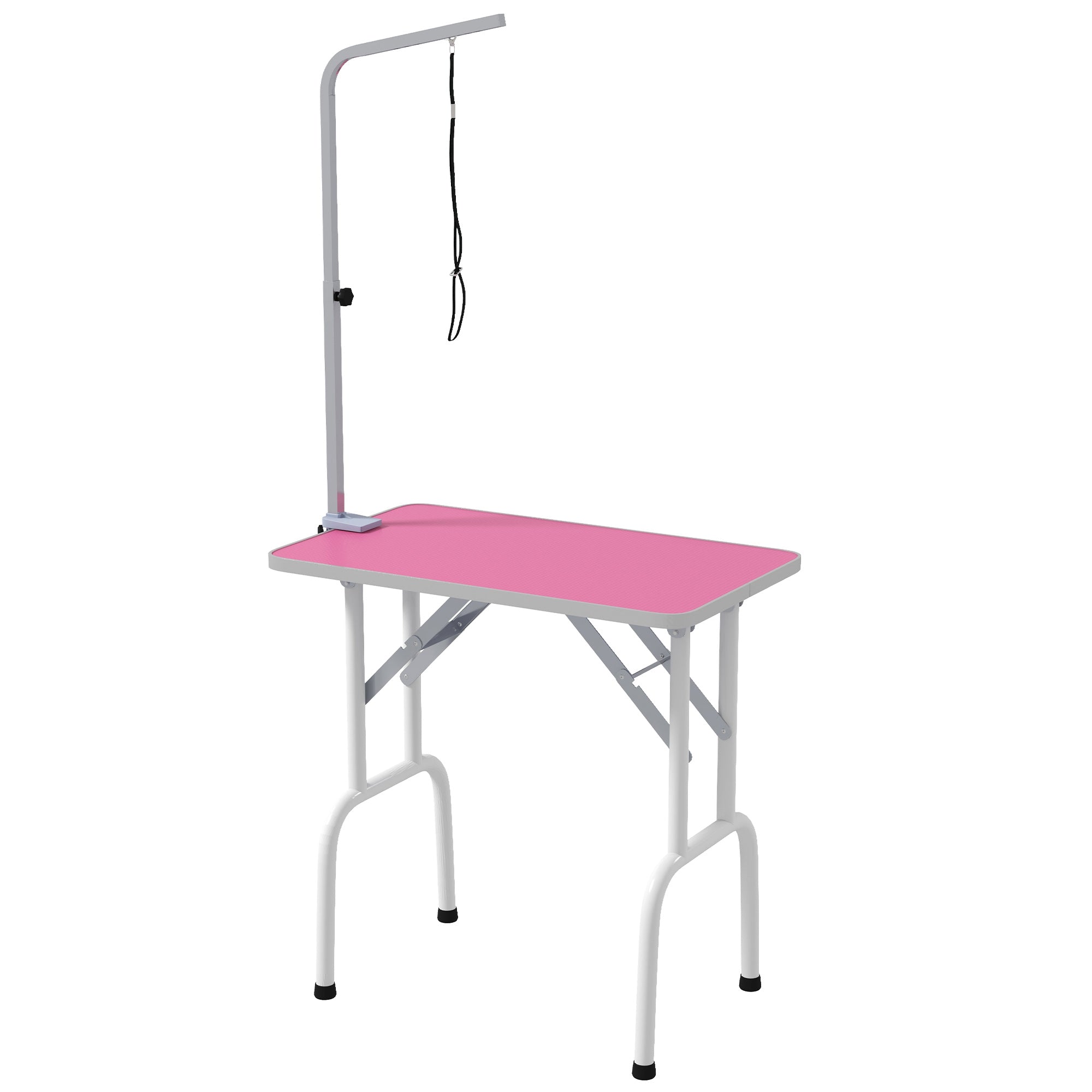 PawHut 32in Foldable Dog Grooming Table for Small Dogs, Pet Grooming Table for Dogs Cats with Adjustable Arm, Non-Slip Surface, Pink