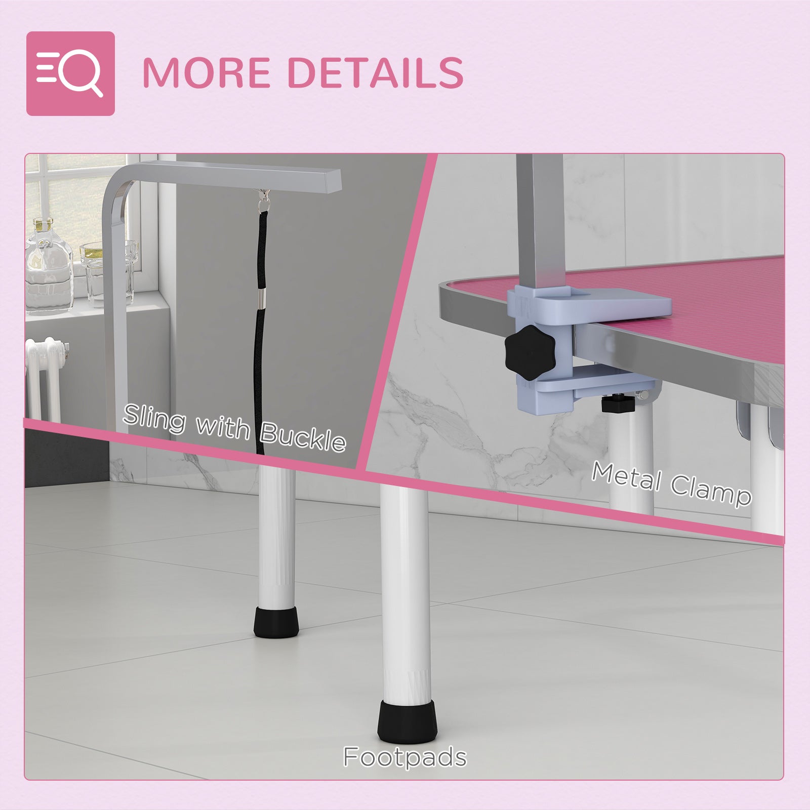 PawHut 32in Foldable Dog Grooming Table for Small Dogs, Pet Grooming Table for Dogs Cats with Adjustable Arm, Non-Slip Surface, Pink