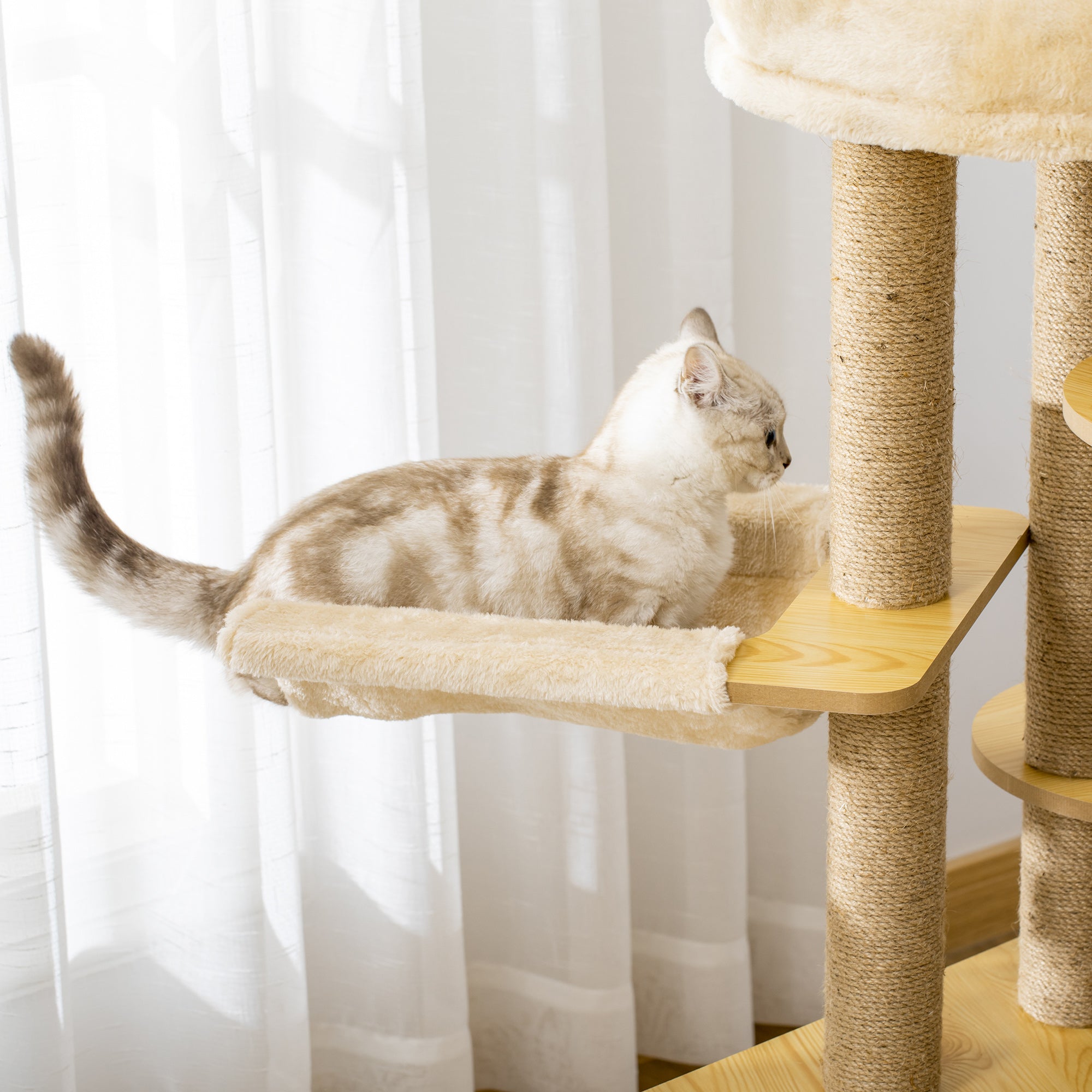PawHut Cat Tree Tower Multi-Level Kitten House with Scratching Post Condo Hammock Bed Ball Toy - 23.5 x 23.5 x 39 Inches, Yellow