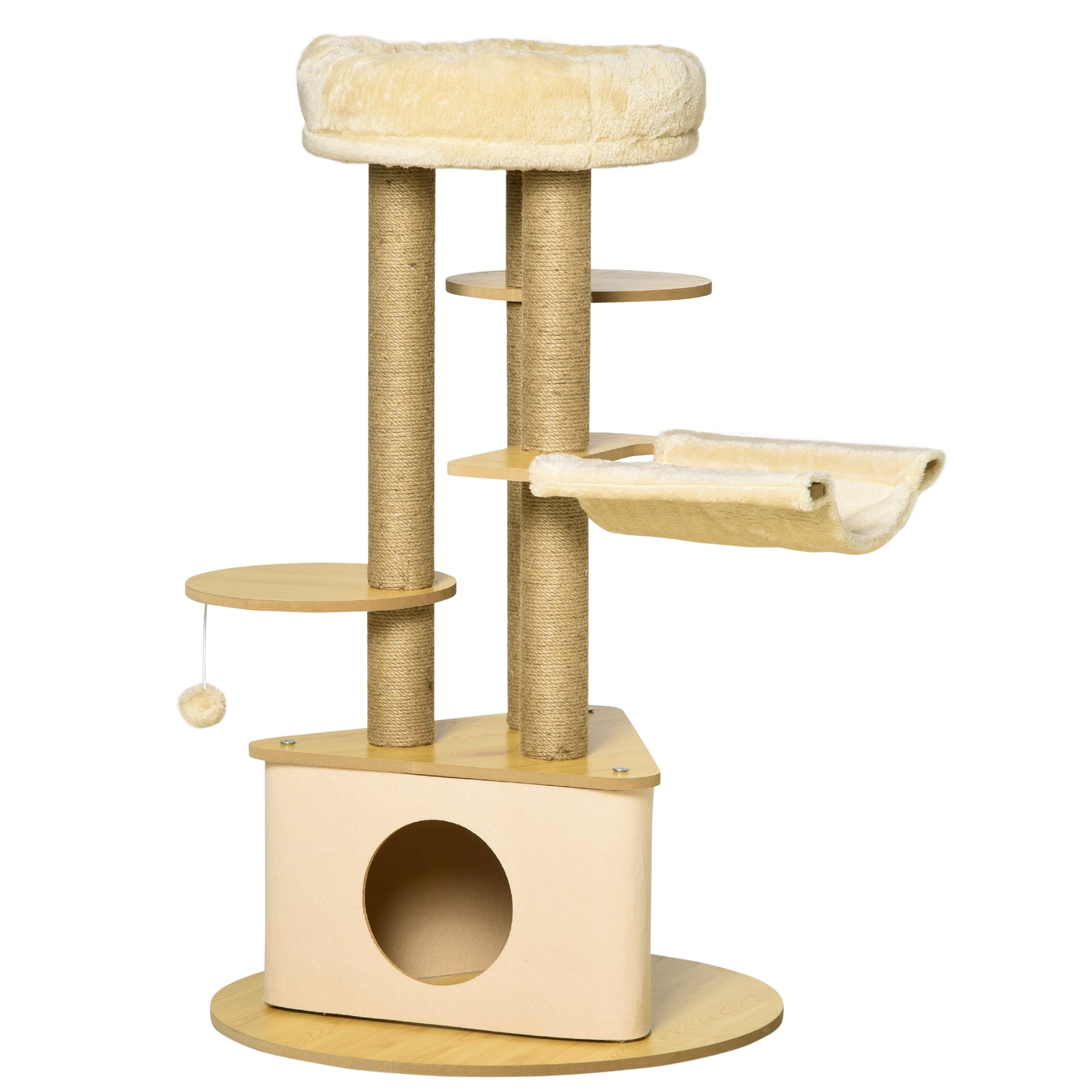 PawHut Cat Tree Tower Multi-Level Kitten House with Scratching Post Condo Hammock Bed Ball Toy - 23.5 x 23.5 x 39 Inches, Yellow