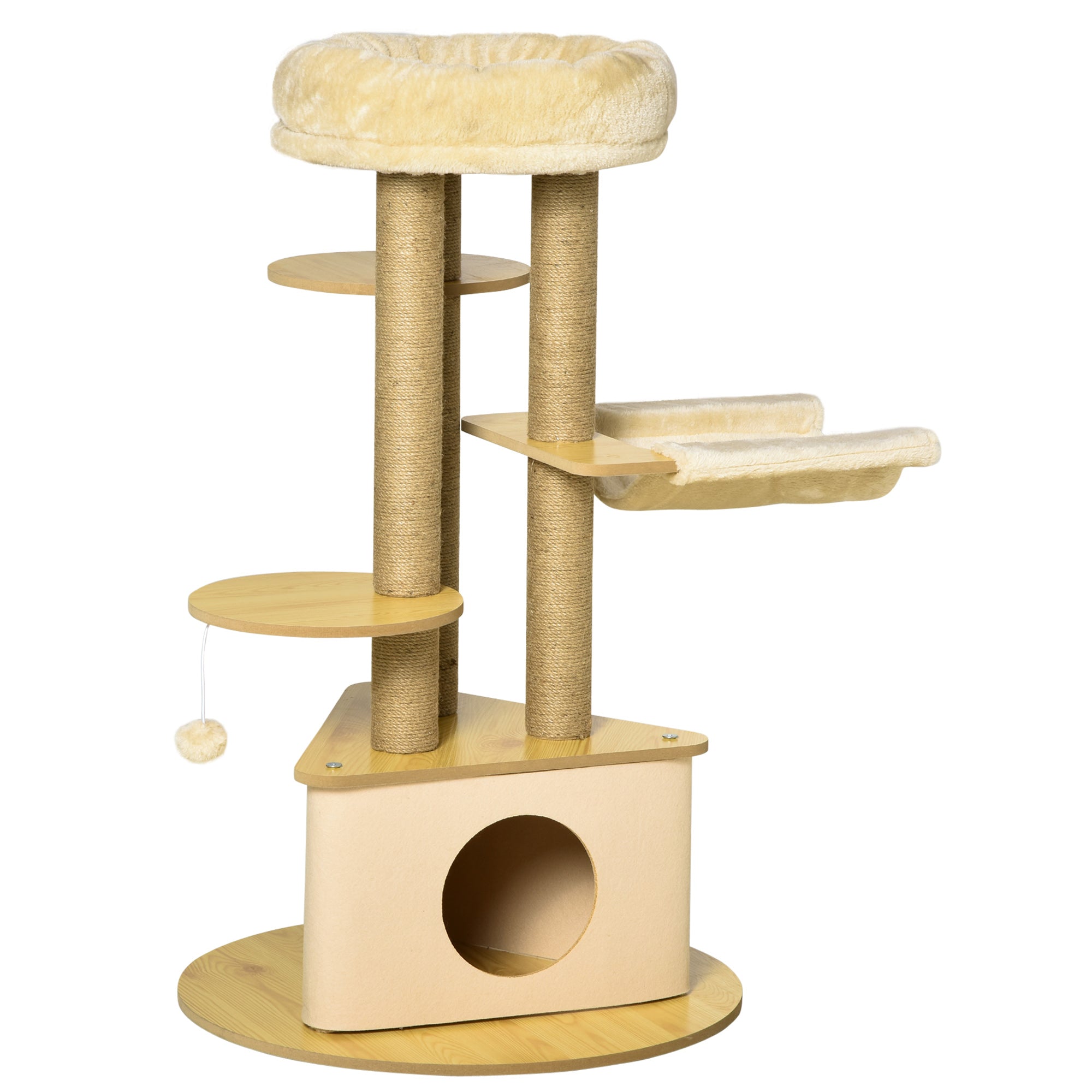 PawHut Cat Tree Tower Multi-Level Kitten House with Scratching Post Condo Hammock Bed Ball Toy - 23.5 x 23.5 x 39 Inches, Yellow