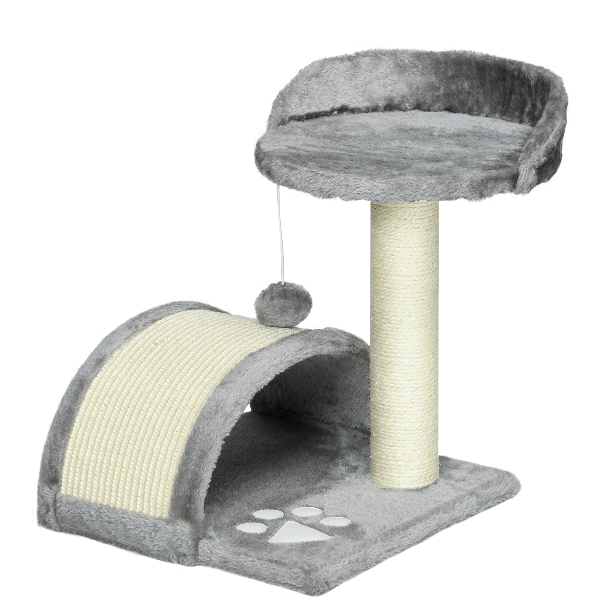 PawHut Cat Tree Scratching Scratcher Post Kitten Activity Centre Climber Hanging Ball Grey
