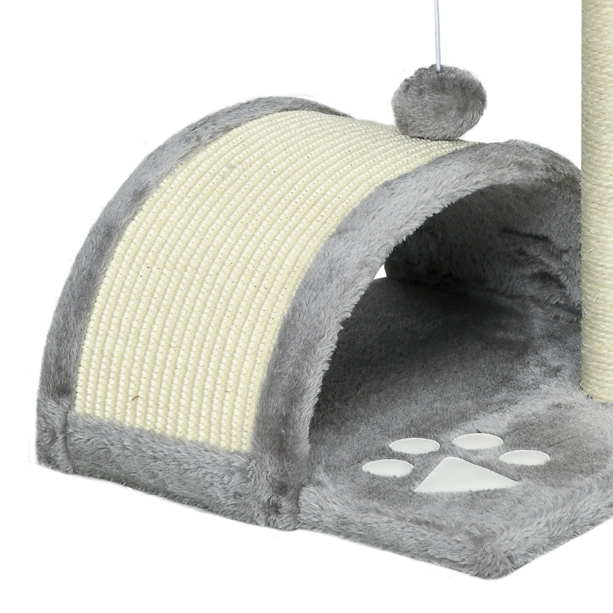 PawHut Cat Tree Scratching Scratcher Post Kitten Activity Centre Climber Hanging Ball Grey
