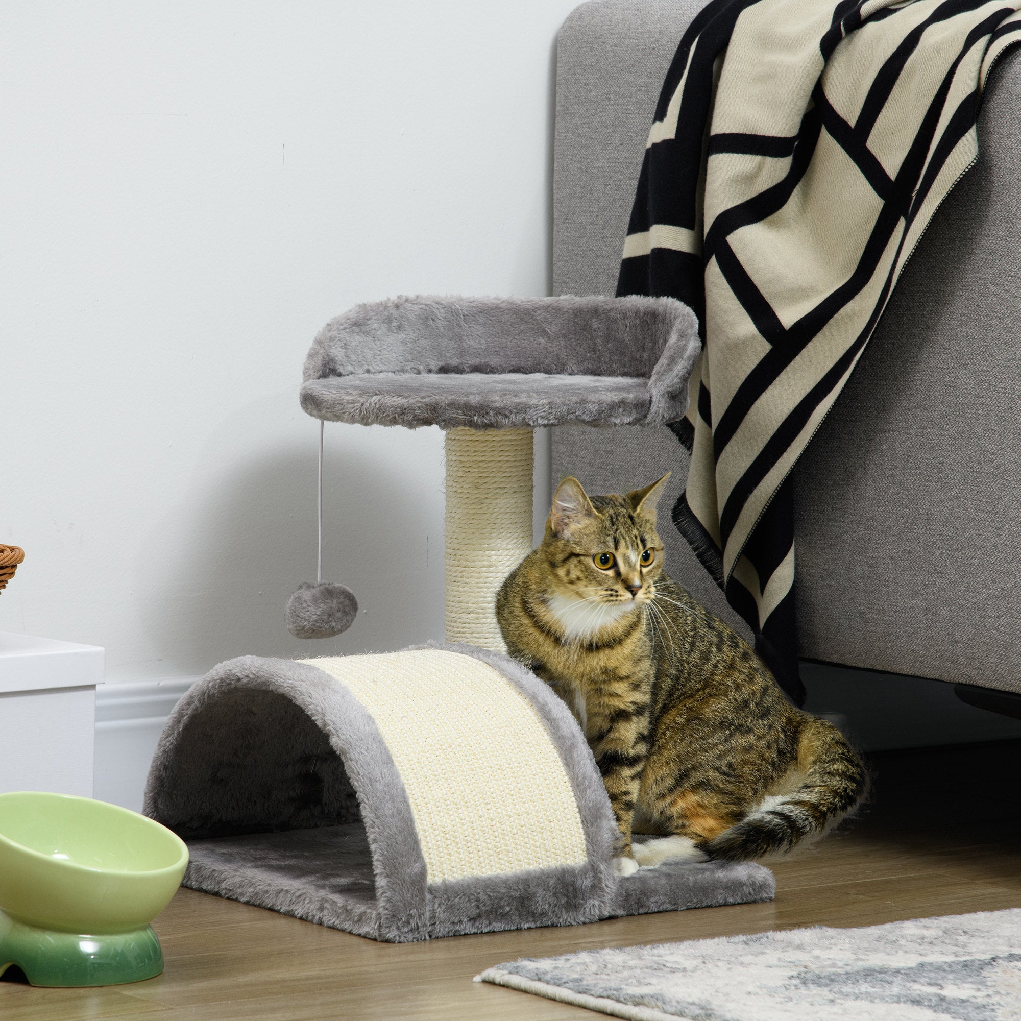 PawHut Cat Tree Scratching Scratcher Post Kitten Activity Centre Climber Hanging Ball Grey