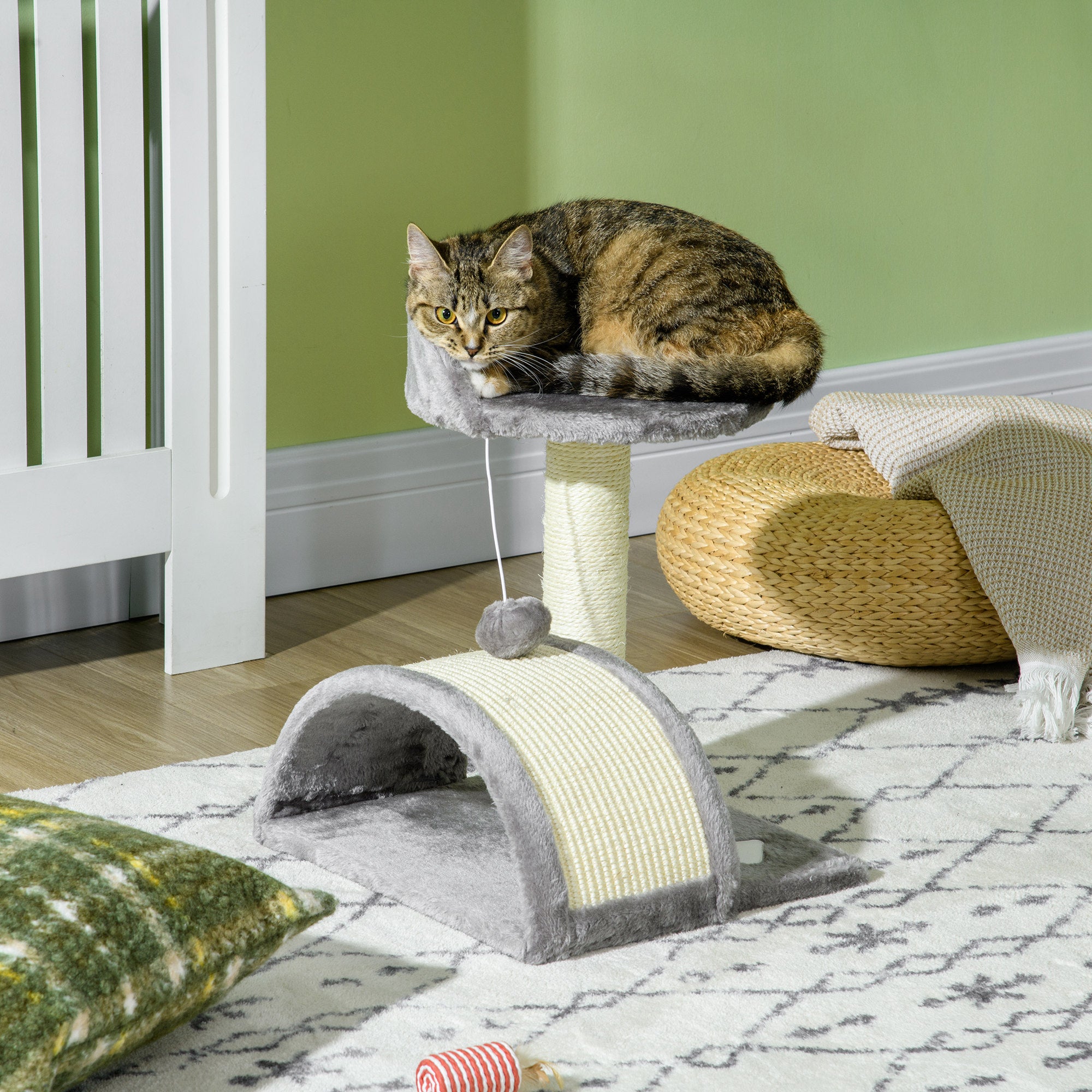 PawHut 18" Cat Scratching Tree Kitty House Kitten Activity Centre Pet Bed Post Furniture with Hanging Toy (Grey)