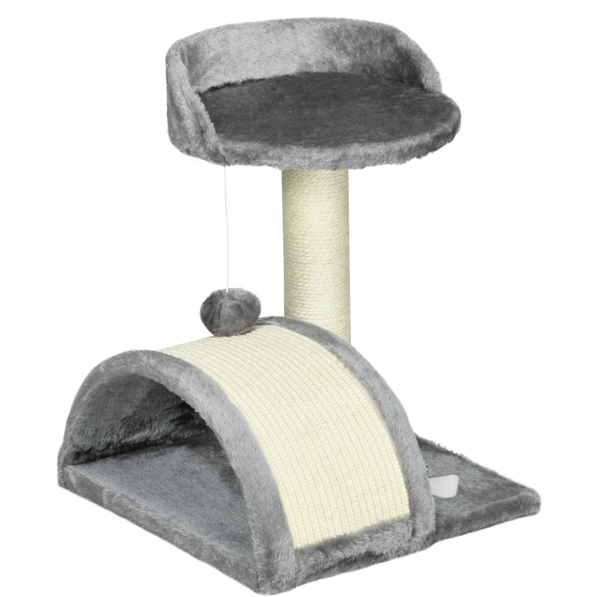 PawHut 18" Cat Scratching Tree Kitty House Kitten Activity Centre Pet Bed Post Furniture with Hanging Toy (Grey)