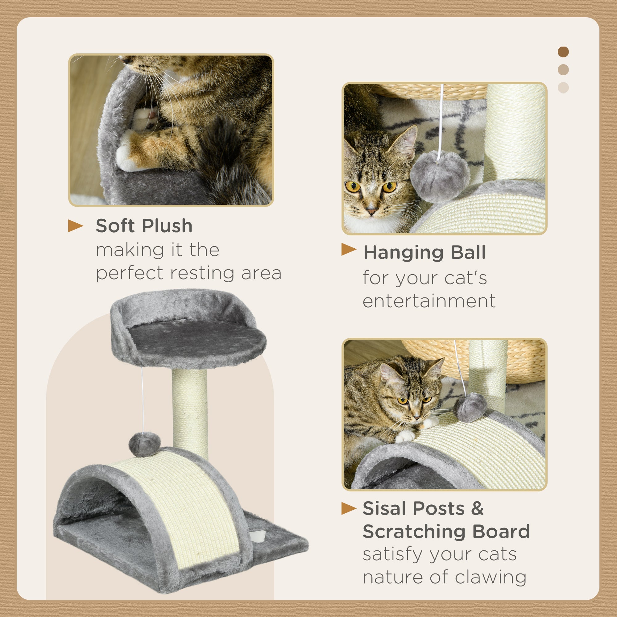 PawHut 18" Cat Scratching Tree Kitty House Kitten Activity Centre Pet Bed Post Furniture with Hanging Toy (Grey)
