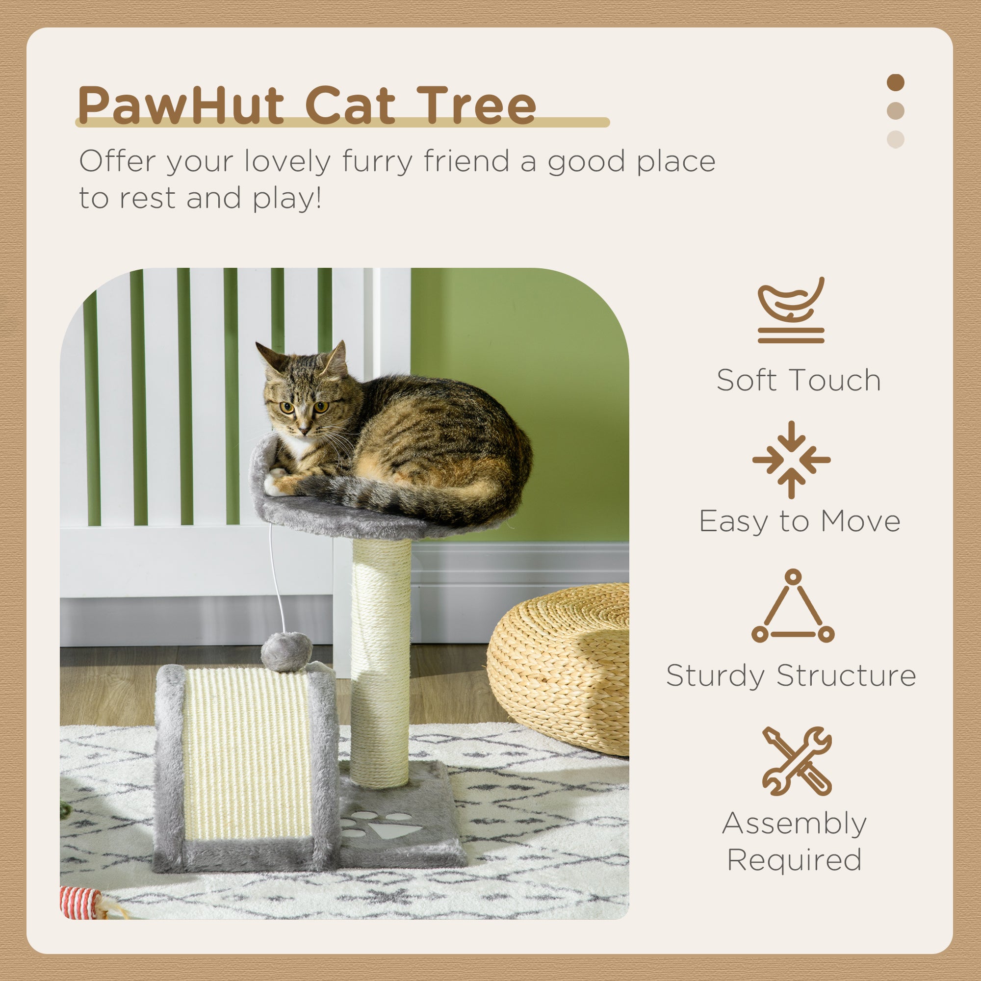 PawHut 18" Cat Scratching Tree Kitty House Kitten Activity Centre Pet Bed Post Furniture with Hanging Toy (Grey)