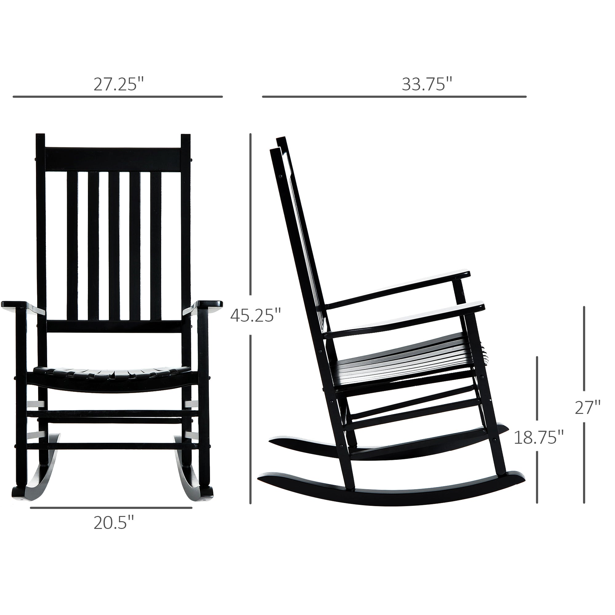 Outsunny Wooden Porch Rocking Chair Outdoor Patio Rocker Garden Single Leisure Reclining Seat Armchair Black
