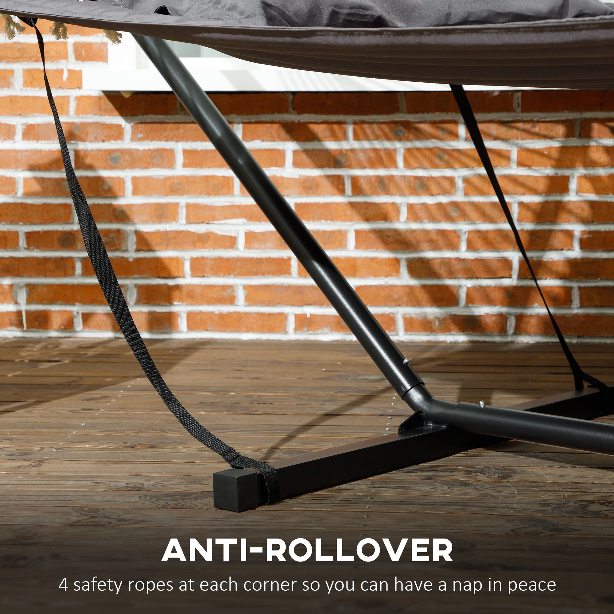 Outsunny Quilted Double Hammock with Stand and Pillow, Heavy Duty 2 Person Hammock with Spreader Bars, Cotton Rope Hammock for Outdoor Camping Beach, Dark Grey