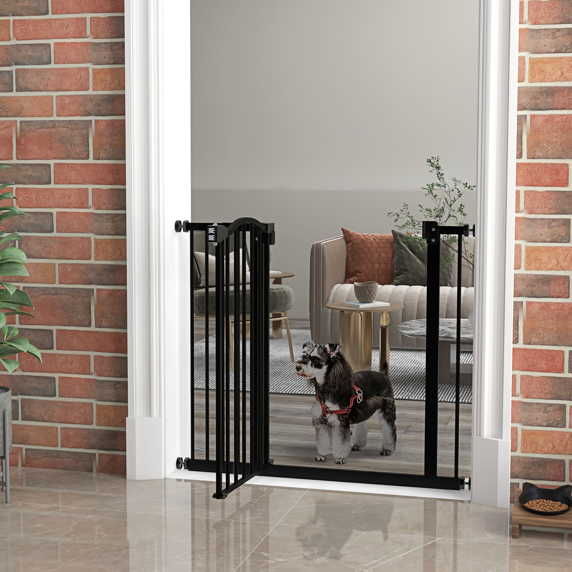 PawHut Pressure Fit Dog Stair Gate No Drilling Safety Gate Auto Close for Doorways, Hallways, 74-94cm Adjustable, 78cm Tall, Black