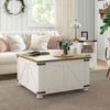 HOMCOM Farmhouse Coffee Table, Square Center Table with Flip-top Lids, Living Room Table with Hidden Storage Compartment and Wooden Legs, Antique White