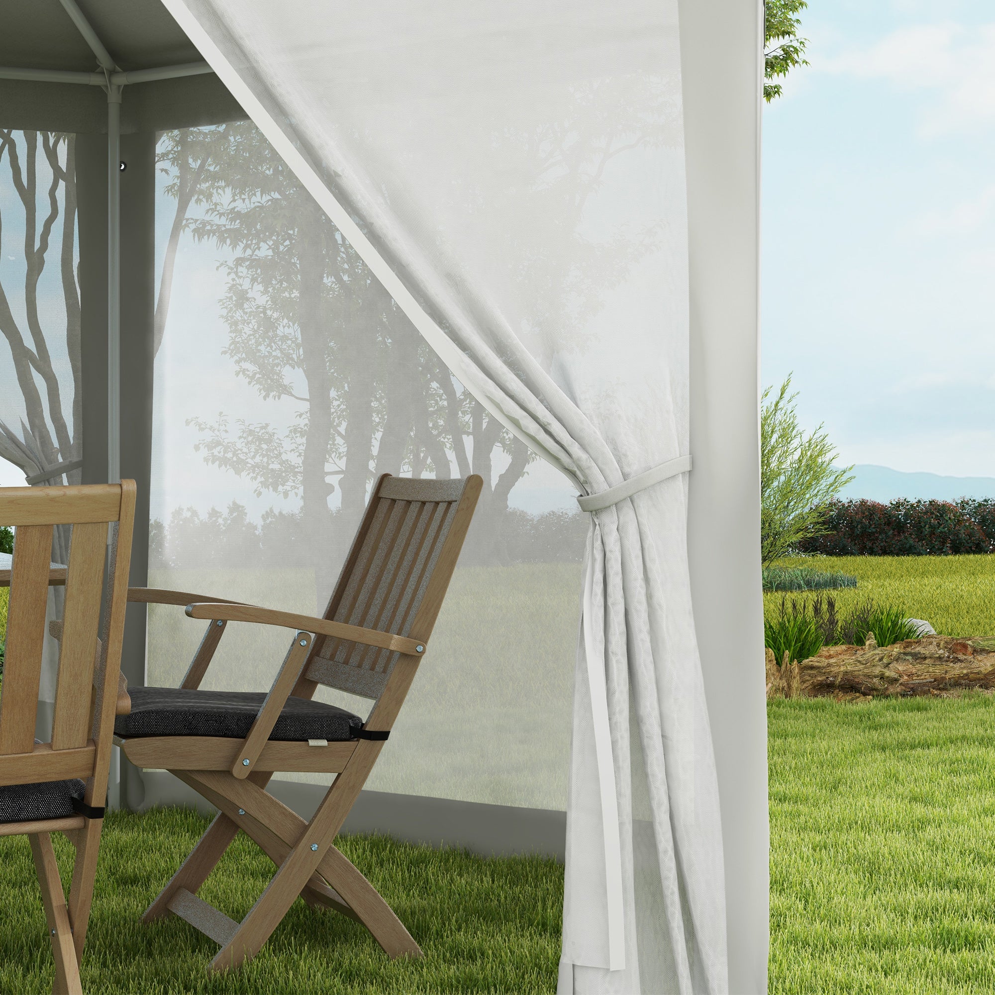 Outsunny Φ13' Hexagon Party Tent Patio Gazebo Outdoor Activity Event Canopy Quick Sun Shelter Pavilion with Netting Mesh Sidewall Cream White