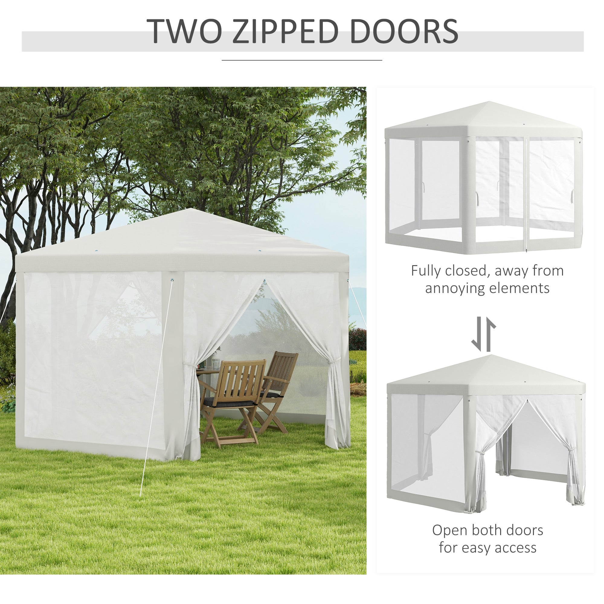 Outsunny Φ13' Hexagon Party Tent Patio Gazebo Outdoor Activity Event Canopy Quick Sun Shelter Pavilion with Netting Mesh Sidewall Cream White