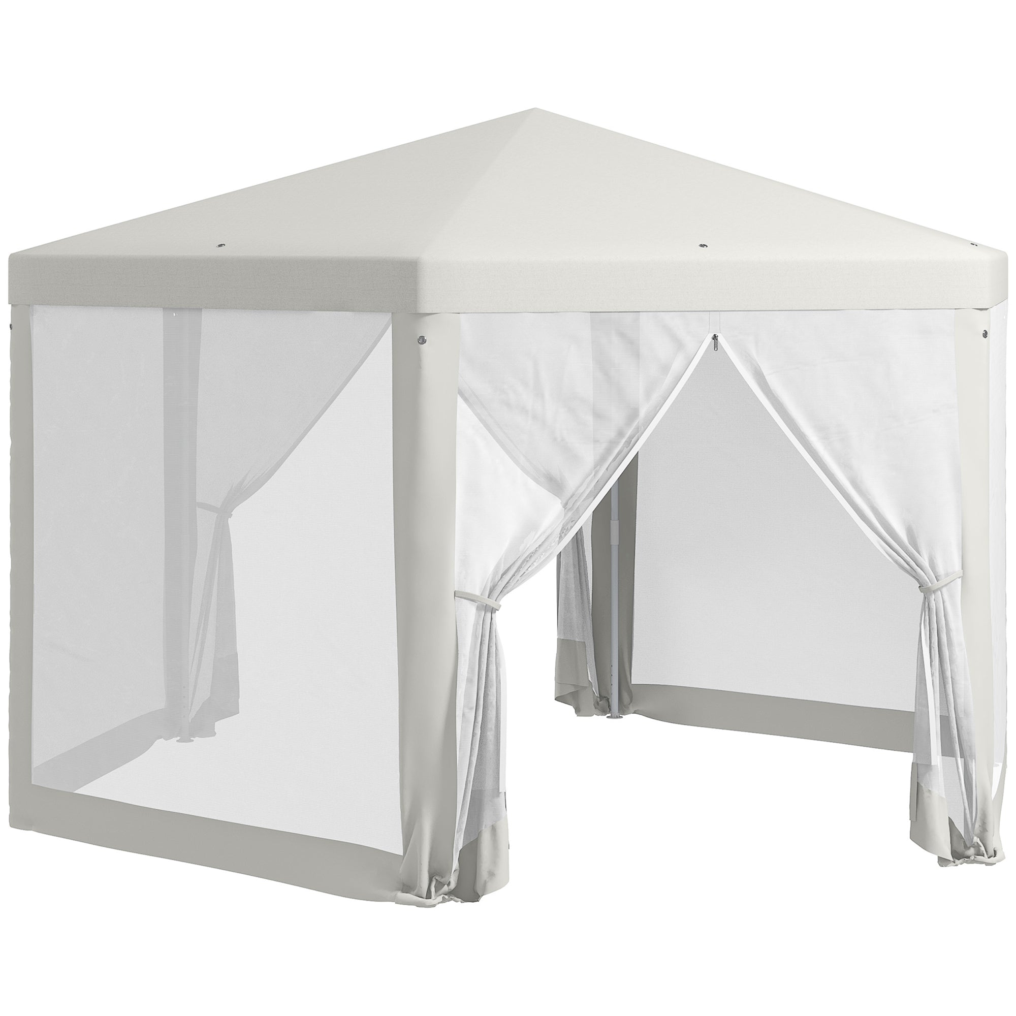 Outsunny Φ13' Hexagon Party Tent Patio Gazebo Outdoor Activity Event Canopy Quick Sun Shelter Pavilion with Netting Mesh Sidewall Cream White