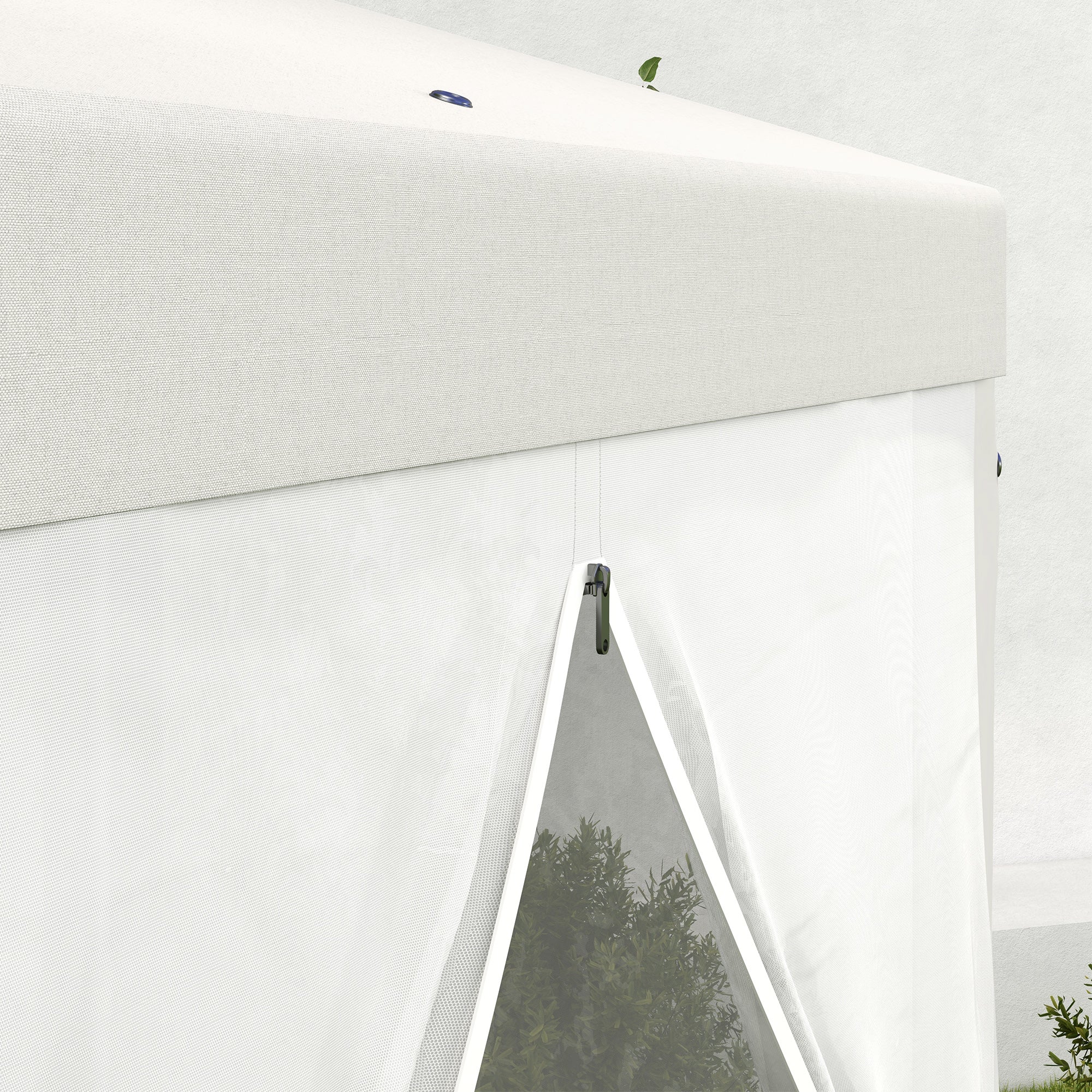 Outsunny Φ13' Hexagon Party Tent Patio Gazebo Outdoor Activity Event Canopy Quick Sun Shelter Pavilion with Netting Mesh Sidewall Cream White