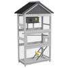 PawHut Wooden Bird Cage, 67" Parrot Cage with Perches, Bird House, Ladder, Slide-Out Tray for Finches, Parakeets, Small Birds, Indoor Outdoor Use, Grey