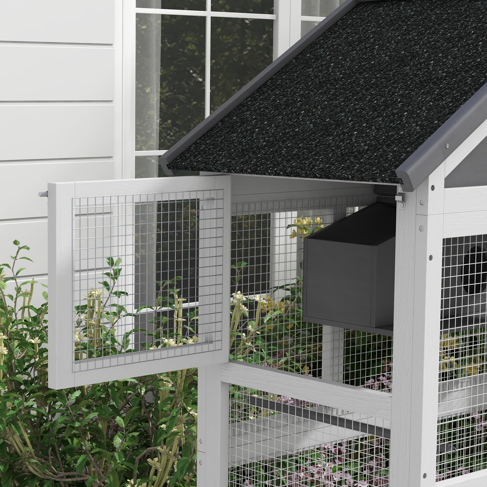 PawHut Wooden Bird Cage Budgie cage, Bird Aviary Outdoor Birdhouse for Finches, Parakeets - Grey