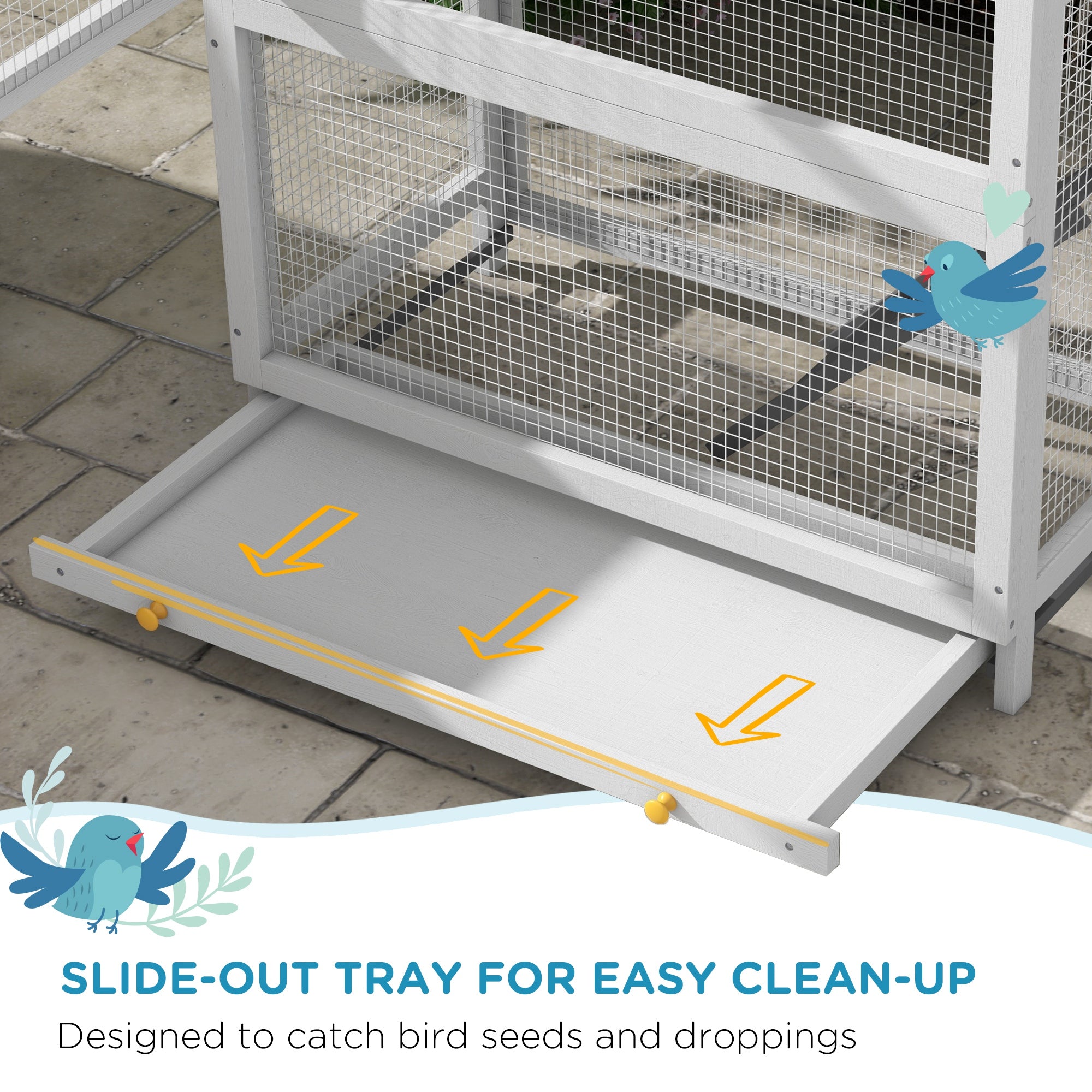 PawHut Wooden Bird Cage, 67" Parrot Cage with Perches, Bird House, Ladder, Slide-Out Tray for Finches, Parakeets, Small Birds, Indoor Outdoor Use, Grey