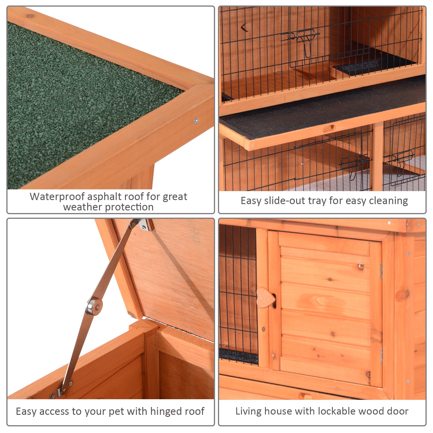 PawHut 48x20x36Inch Wooden Rabbit Hutch Backyard Bunny Cage Small Animal House w/ Outdoor Run, Red