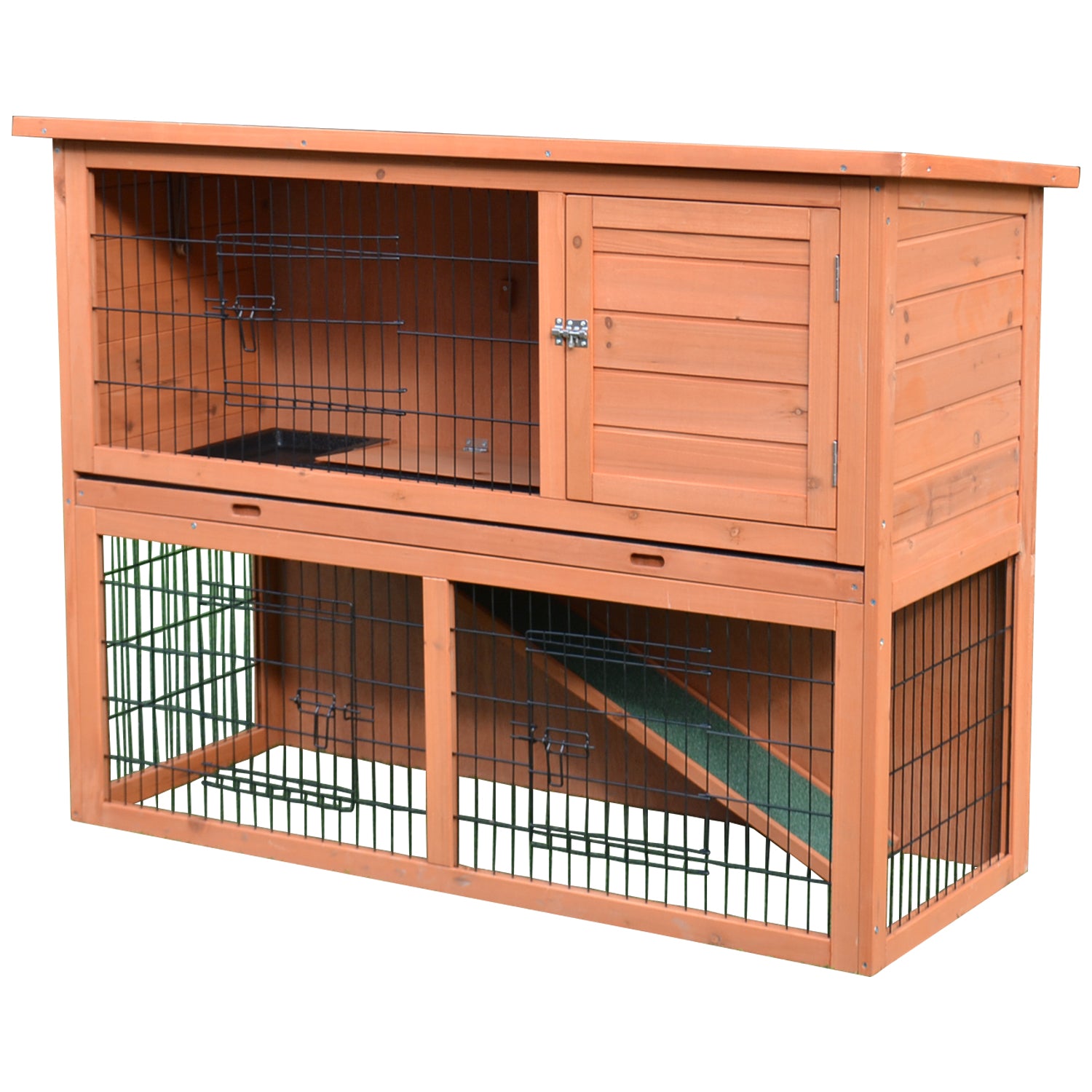 PawHut 48x20x36Inch Wooden Rabbit Hutch Backyard Bunny Cage Small Animal House w/ Outdoor Run, Red