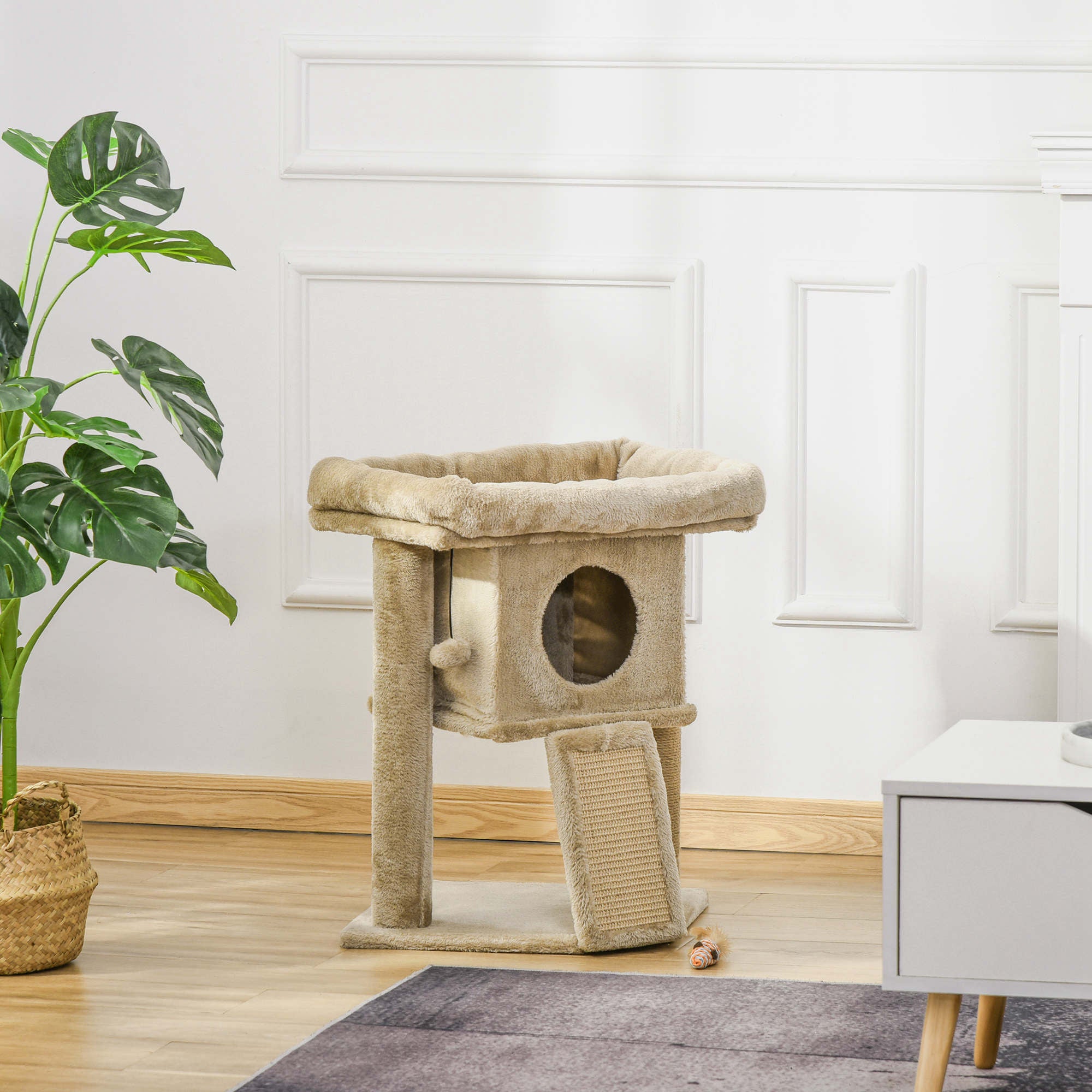 PawHut Cat Tree Tower for Indoor Cats Cat Scratching Post Climbing Activity Centre w/Jute Scratching Pad, Toy Ball, Cat House - Coffee