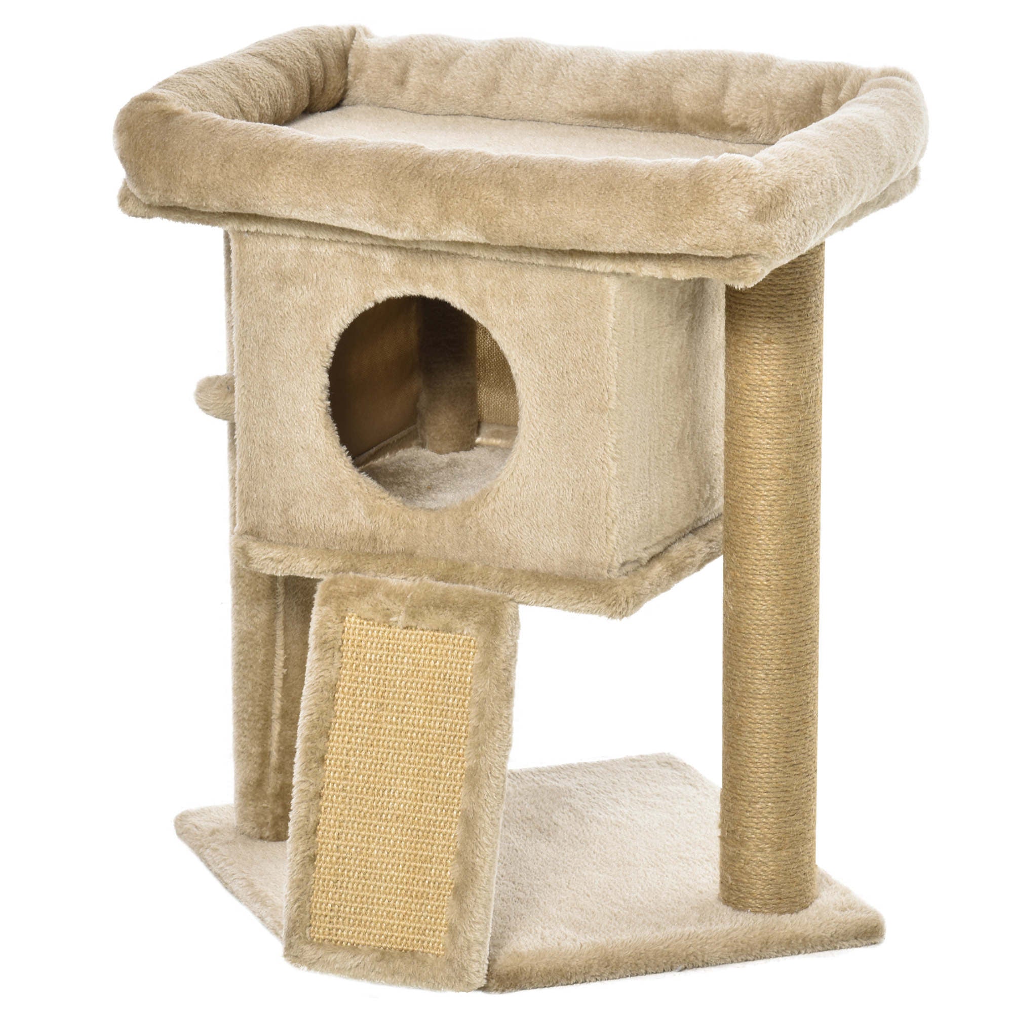 PawHut Cat Tree Tower for Indoor Cats Cat Scratching Post Climbing Activity Centre w/Jute Scratching Pad, Toy Ball, Cat House - Coffee