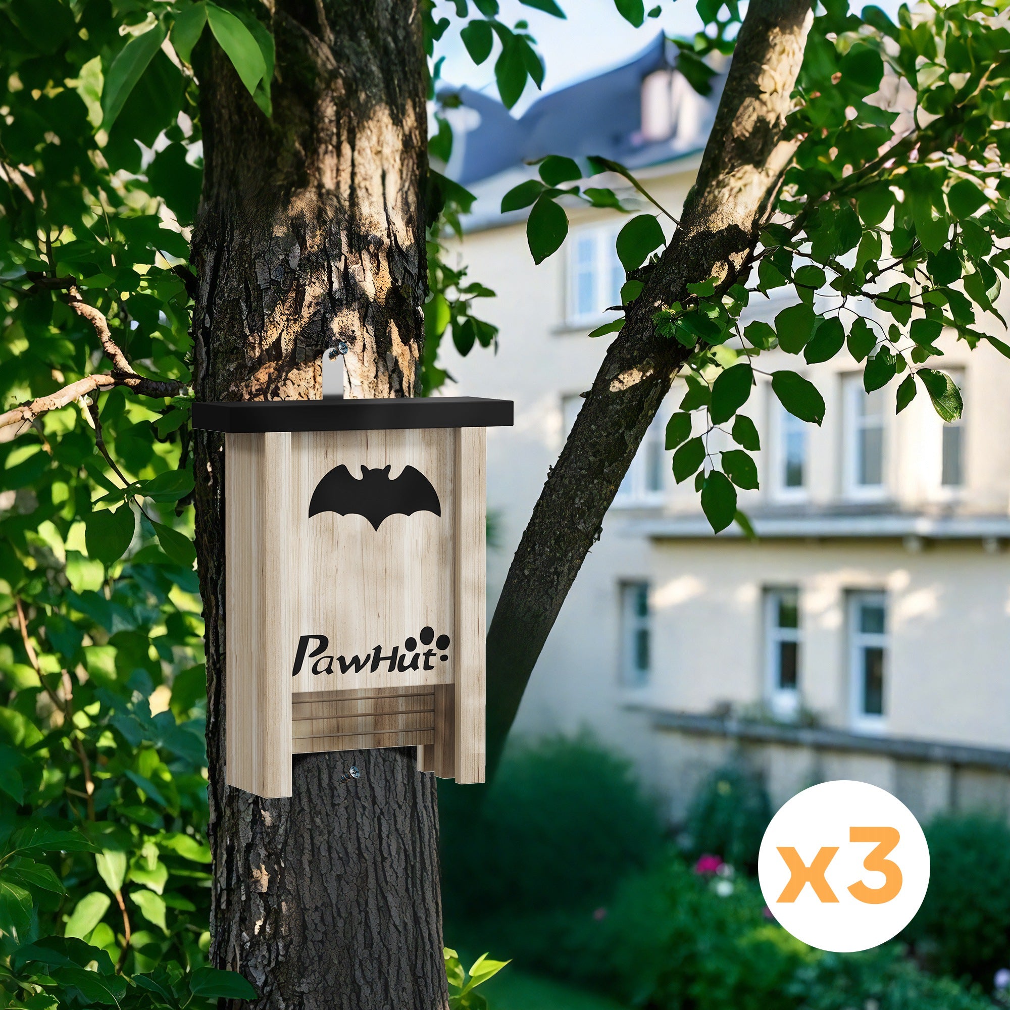 PawHut Bat Boxes, Pack of 3 Wooden Bat Houses for Outdoor, Garden, Farm, Easy for Bat to Land and Roost, Designed to Attract Bats & Easy to Hang, 18 x 6 x 22.5 cm