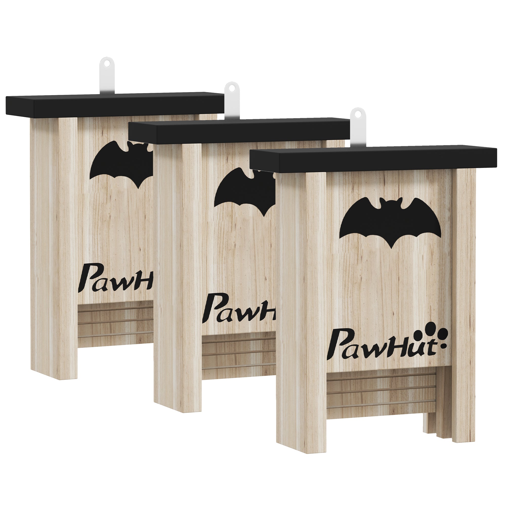 PawHut Bat Boxes, Pack of 3 Wooden Bat Houses for Outdoor, Garden, Farm, Easy for Bat to Land and Roost, Designed to Attract Bats & Easy to Hang, 18 x 6 x 22.5 cm