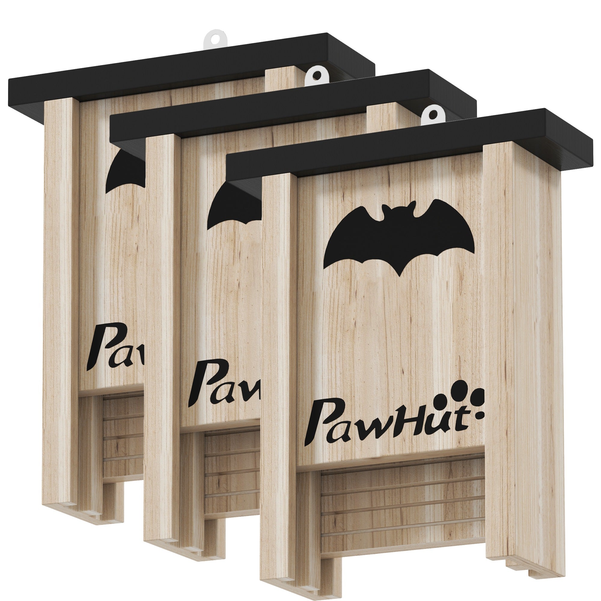 PawHut Bat Boxes, Pack of 3 Wooden Bat Houses for Outdoor, Garden, Farm, Easy for Bat to Land and Roost, Designed to Attract Bats & Easy to Hang, 18 x 6 x 22.5 cm