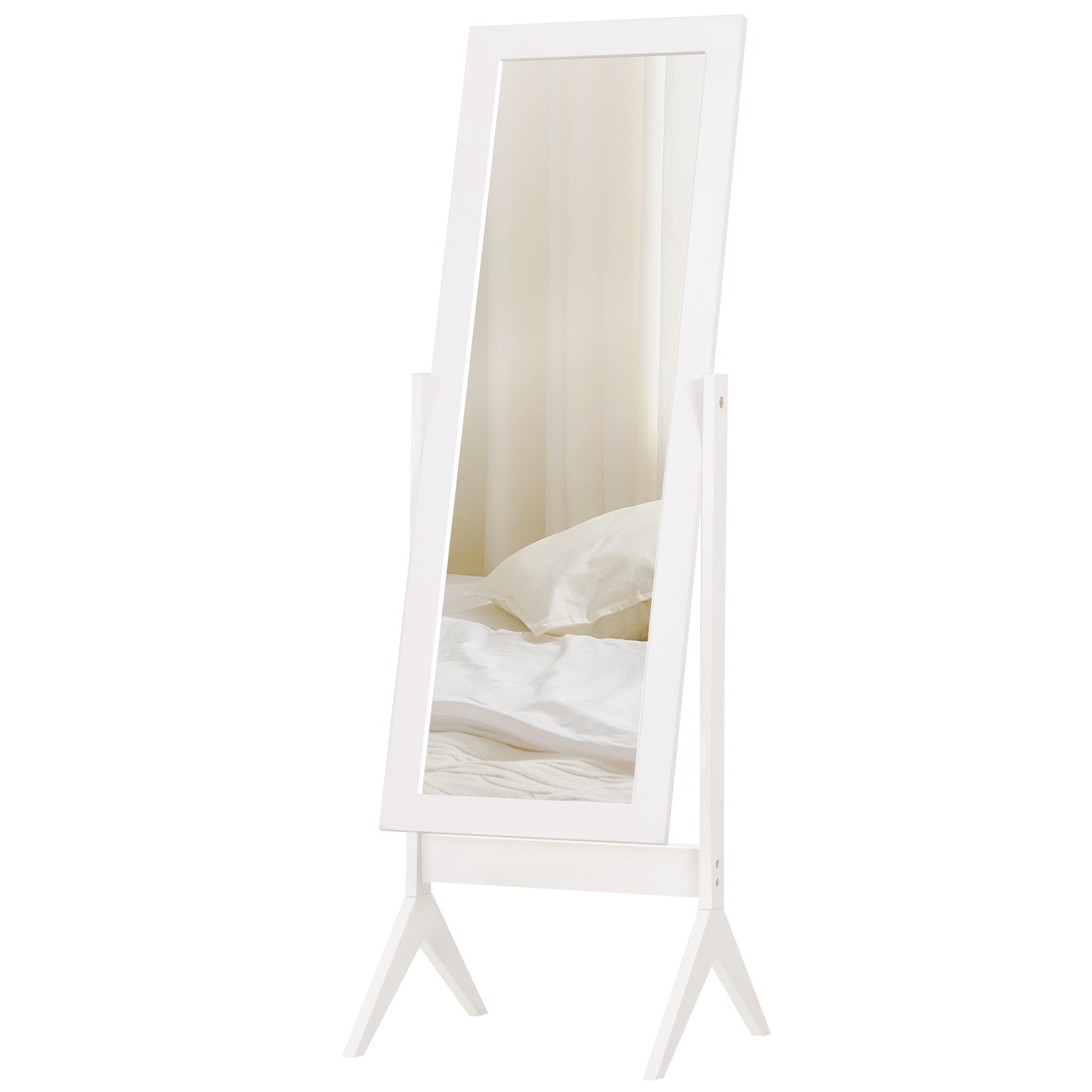 HOMCOM Full Length Mirror, Free Standing Mirror with Rectangular Frame, Adjustable Angle for Dressing Room, Bedroom, Living Room, White