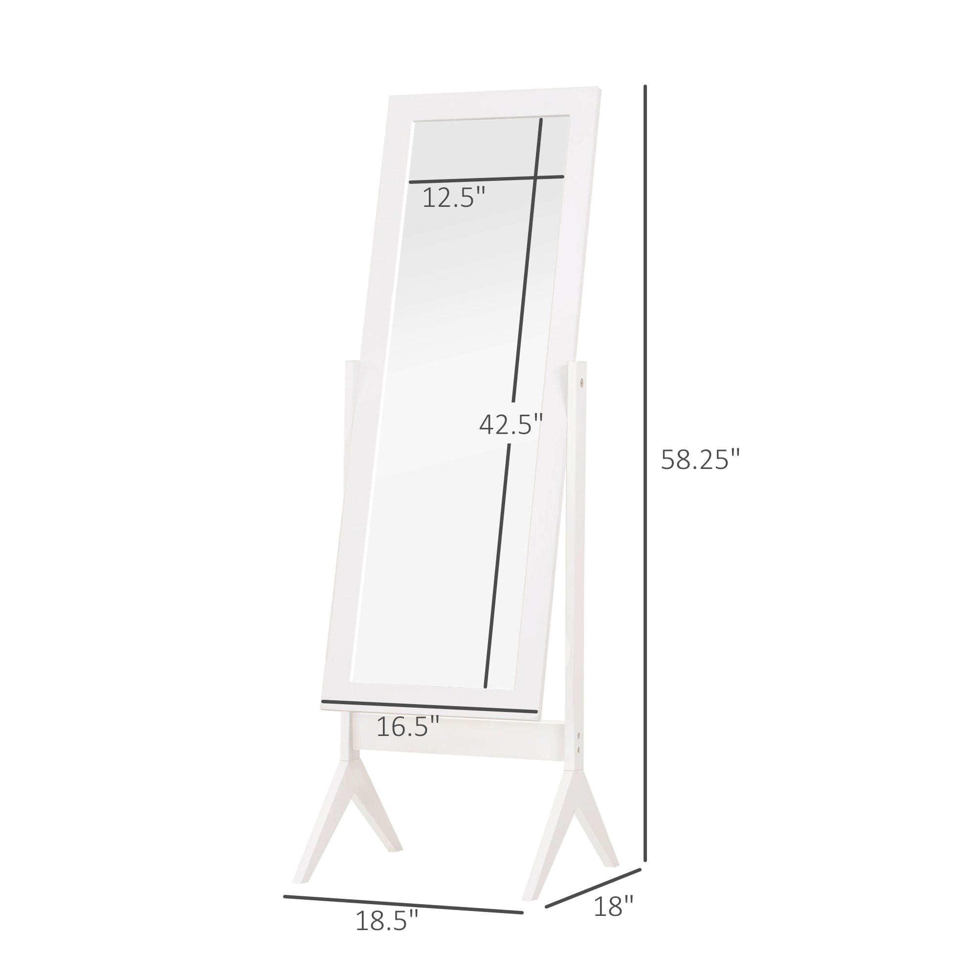 HOMCOM Full Length Mirror, Free Standing Mirror with Rectangular Frame, Adjustable Angle for Dressing Room, Bedroom, Living Room, White