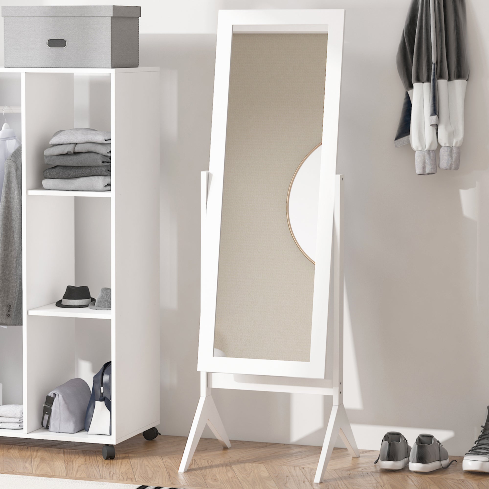 HOMCOM Full Length Mirror, Free Standing Mirror with Rectangular Frame, Adjustable Angle for Dressing Room, Bedroom, Living Room, White