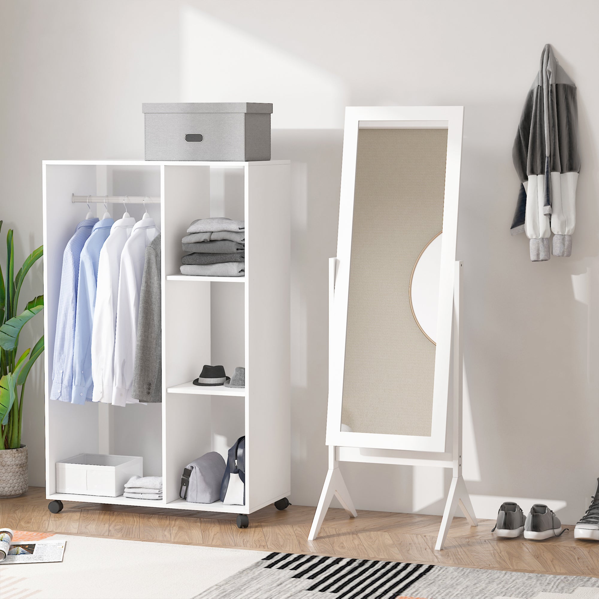 HOMCOM Full Length Mirror, Free Standing Mirror with Rectangular Frame, Adjustable Angle for Dressing Room, Bedroom, Living Room, White